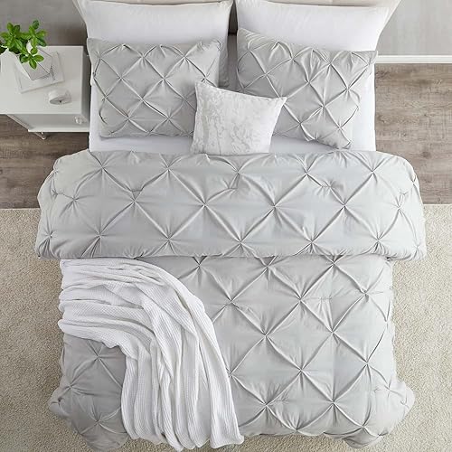 Miniatura 8 de Juego de funda de edredón de 3 piezas, color plateado, tamaño Queen, 1 funda de edredón de 90 x 90 pulgadas, cierre de botón y 2 fundas de almohada,