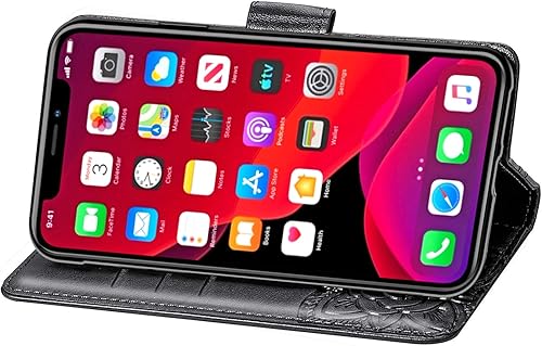 Miniatura 5 de Bizzib Funda para iPhone 11 con cierre magnético, funda de piel de mariposa floral en relieve con correa para la muñeca y ranura para tarjetas,