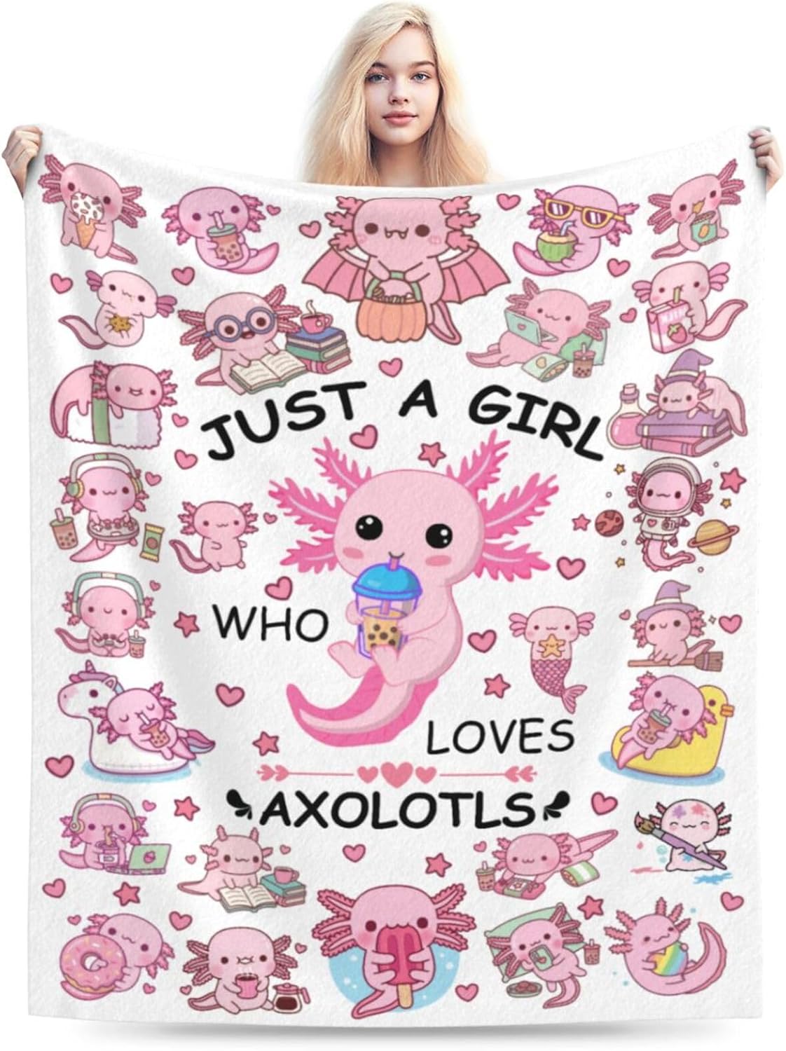 Axolotl Blanket Super Soft Warm Cozy Axolotl Flannel Throws Cute Patchwork Blankets Sofa Couch Room Decor Bedding Gifts 80"x60"