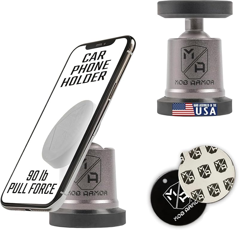 Mob Armor MobNetic Maxx Soporte magnético para teléfono para automóvil, bronce | Ensamblado en EE. UU., aluminio de grado militar, fuerza de tracción de 90 lb, inclinación de 90°, rotación de 360°, para iPhones y Android, compatibilidad con metales