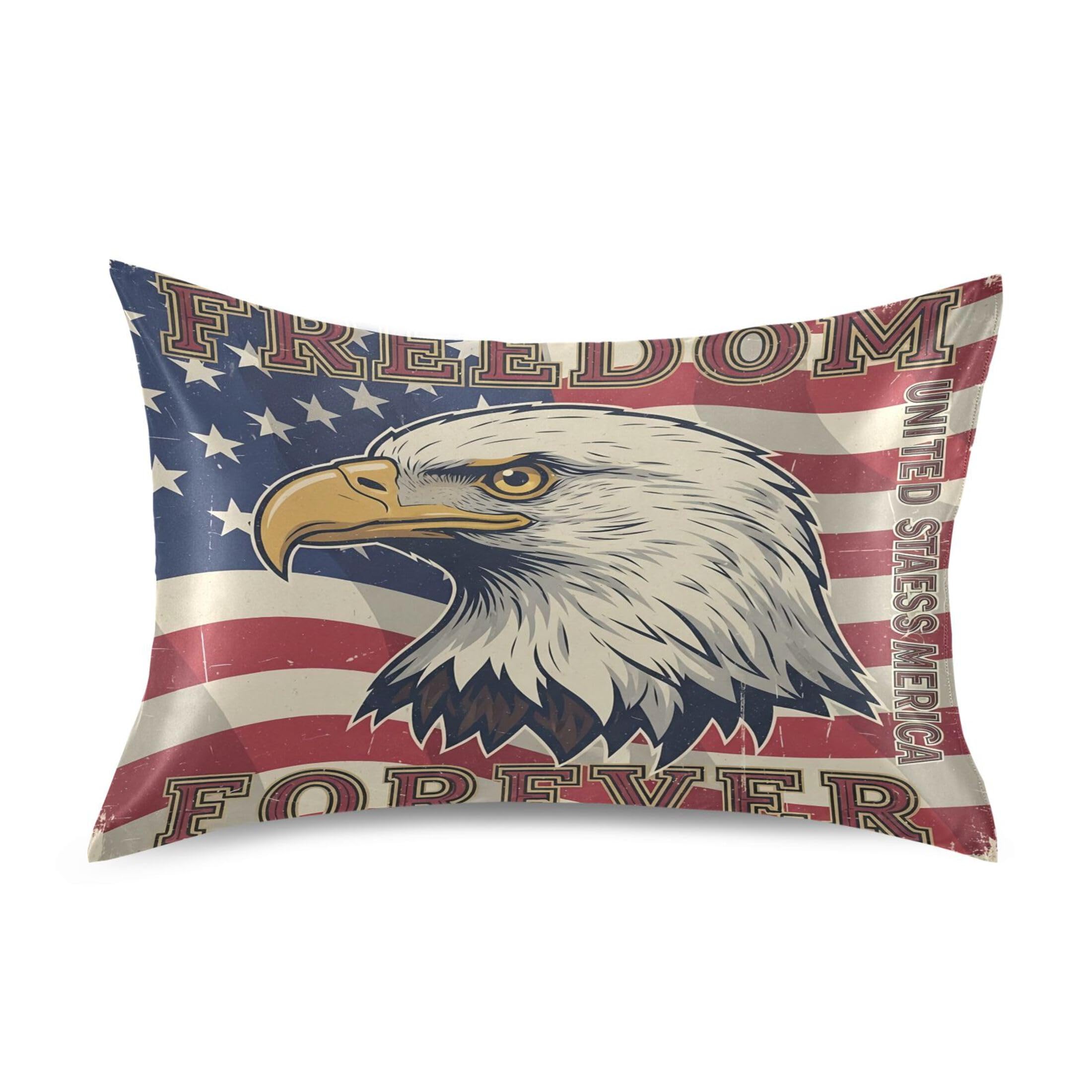 Fuauuyl Pillowcase Queen Size 20x30 in, American Flag Soft Breathable Satin Pillow Case for Hair and Skin with Envelope Closure Wrinkle-Free
