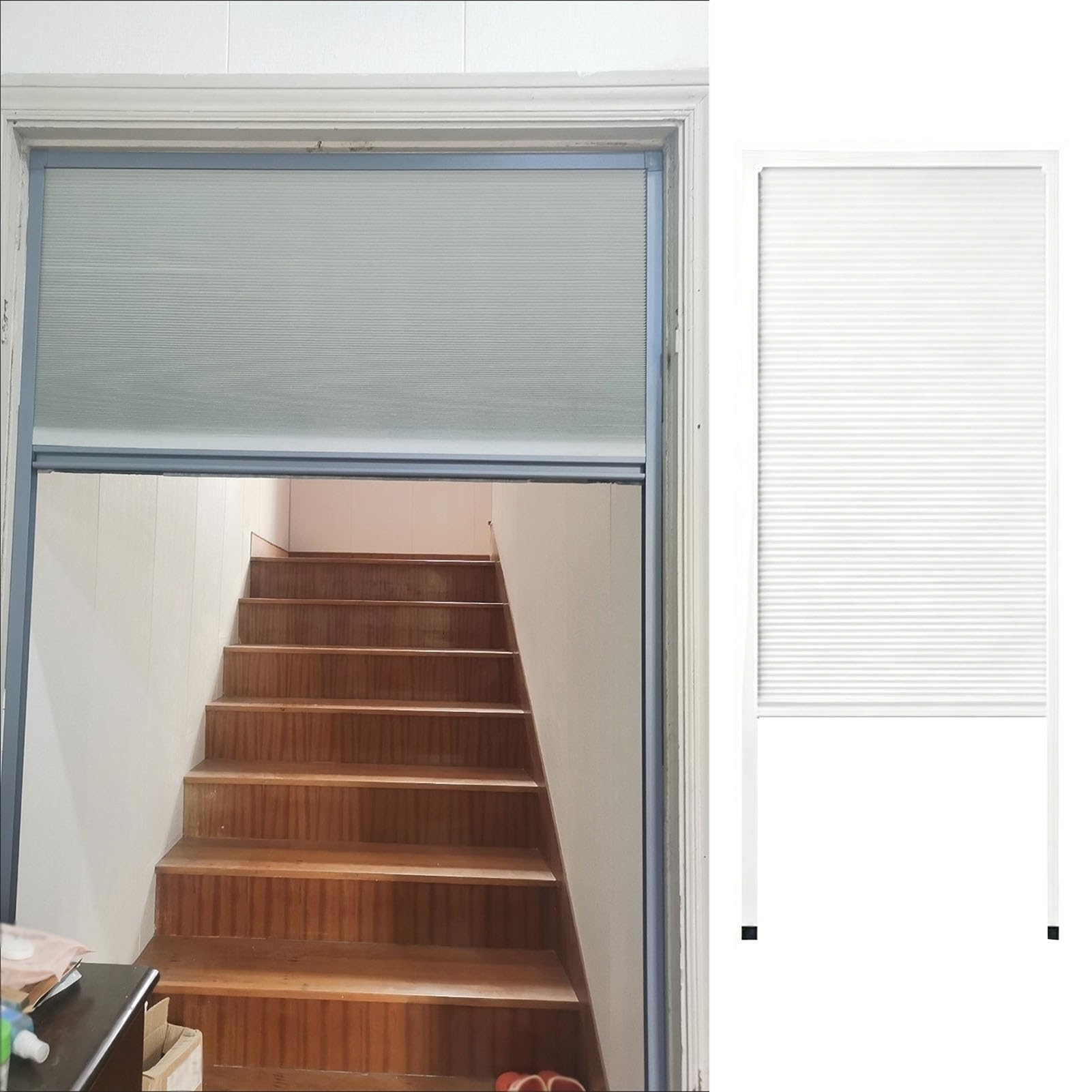 Concertina Door Pull Down Accordion Door for Hallway Stairs, Honeycomb Folding Doors with Aluminium Frame, No Drilling Staircase Partition Sliding Gate(150x200cm (59.1x78.7"))