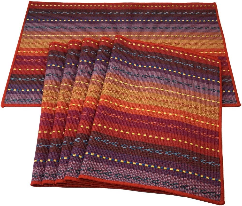 Red-A Hand Woven with 100% Cotton Placemats Colorful Placemats Braided Ribbed Durable Heat-Insulation Table Mats Set of 6,Rainbow : Home & Kitchen
