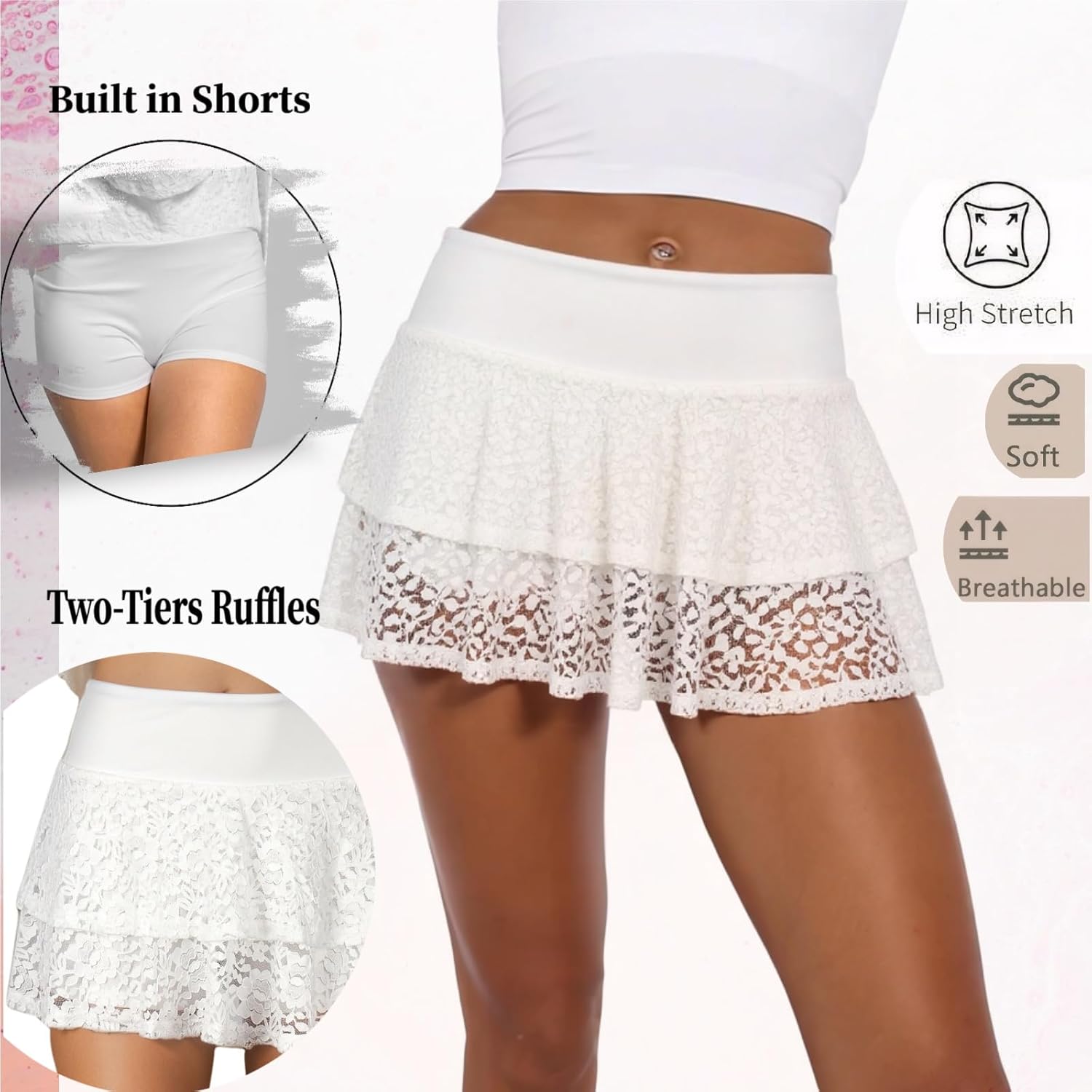 Layered Ruffle Skort for Women High Stretchy Sexy Mini Skirt with Shorts Underneath 2026 - Image 4
