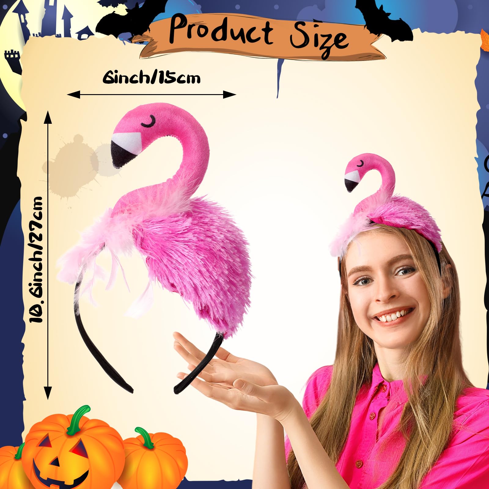 Jadive Plush Flamingo Headband Realistic Animal Flamingo Headband Halloween Funny Headwear Photo Props for Halloween Christmas Makeup Cosplay Themed Party Headpiece - Image 4