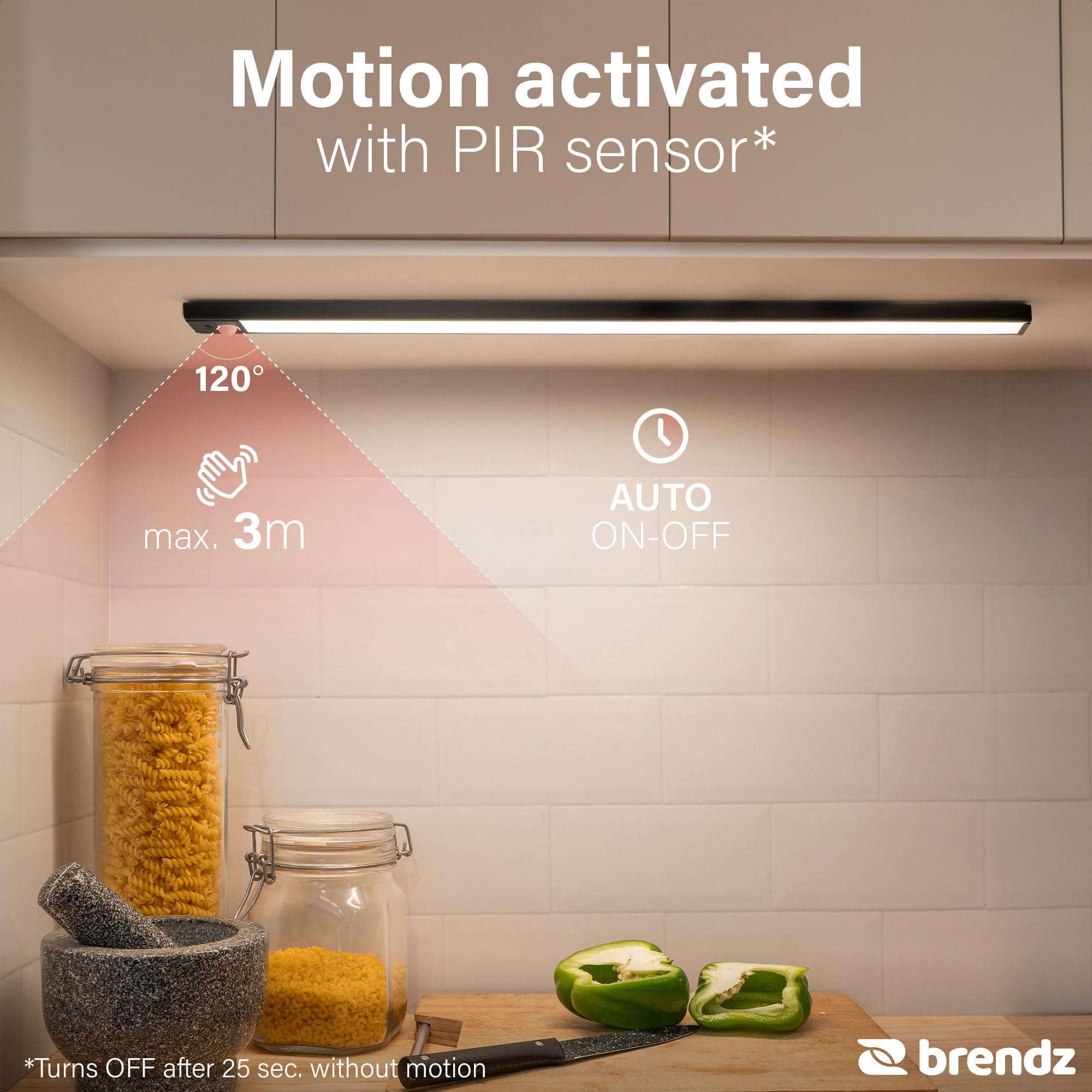 Brendz Unterbauleuchte Küche LED, LED Leiste Küche, 60cm, USB-C Wiederaufladbar, 4400mAh, 3 Farbtemperaturen, Dimmbar, Magnetisch, Küchenunterbauleuchte, Küchenbeleuchtung, Puyo Schwarz