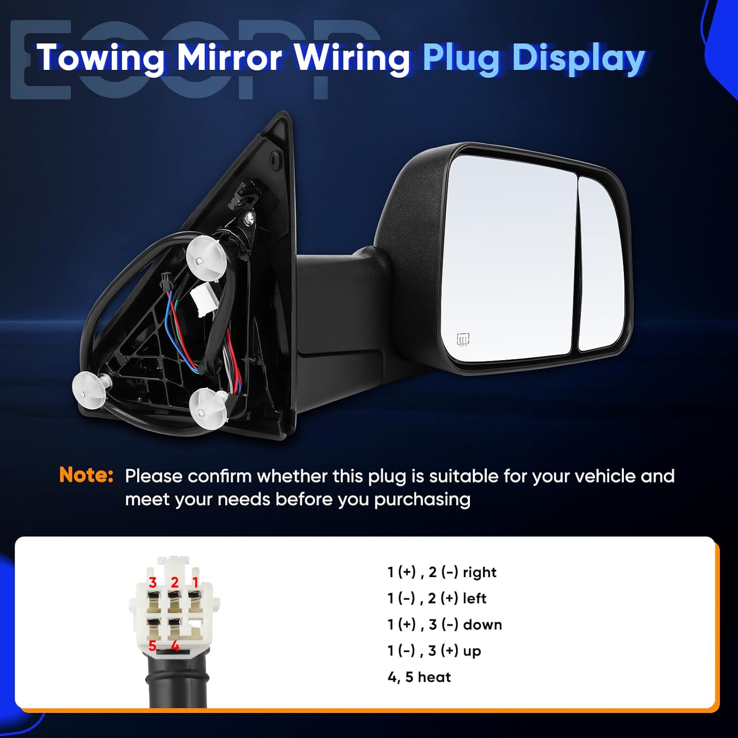 ECCPP Towing Mirrors Left and Right Side Tow Mirrors Replacement fit for 1998-2002 for Dodge for Ram 1500 2500 3500 Truck with Power Adjusted Heated No Light A Pair Manual Filp up