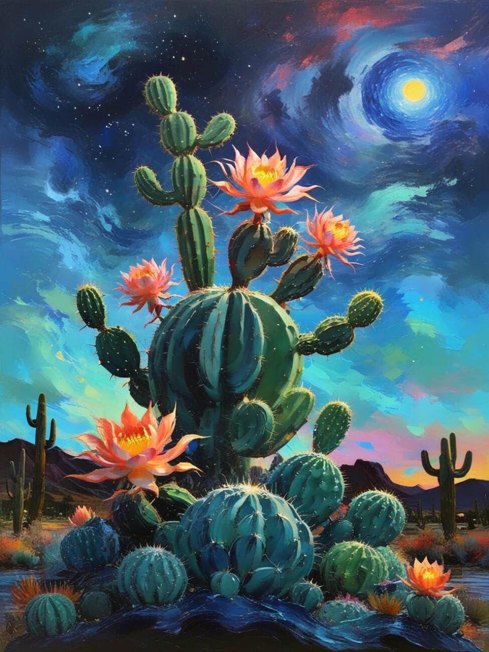 Henypt Cross Stitch Kit Cacti and Starry Sky Flowers DIY Embroidery Kit for Beginners The Elderly with Accessories Handmade DIY/Gifts 14CT 80x100cm