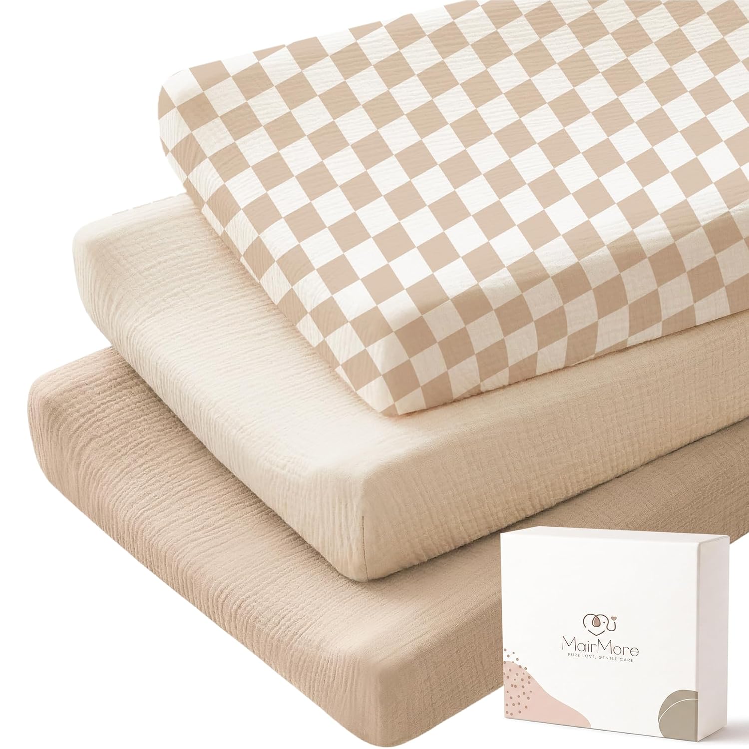 MairMore 3 Pack Changing Pad Cover for Neutral Baby, Muslin Soft Cotton Diaper Changing Table Pad Cover Changing Pad Sheets for Girls and Boys (Milky Coffee)