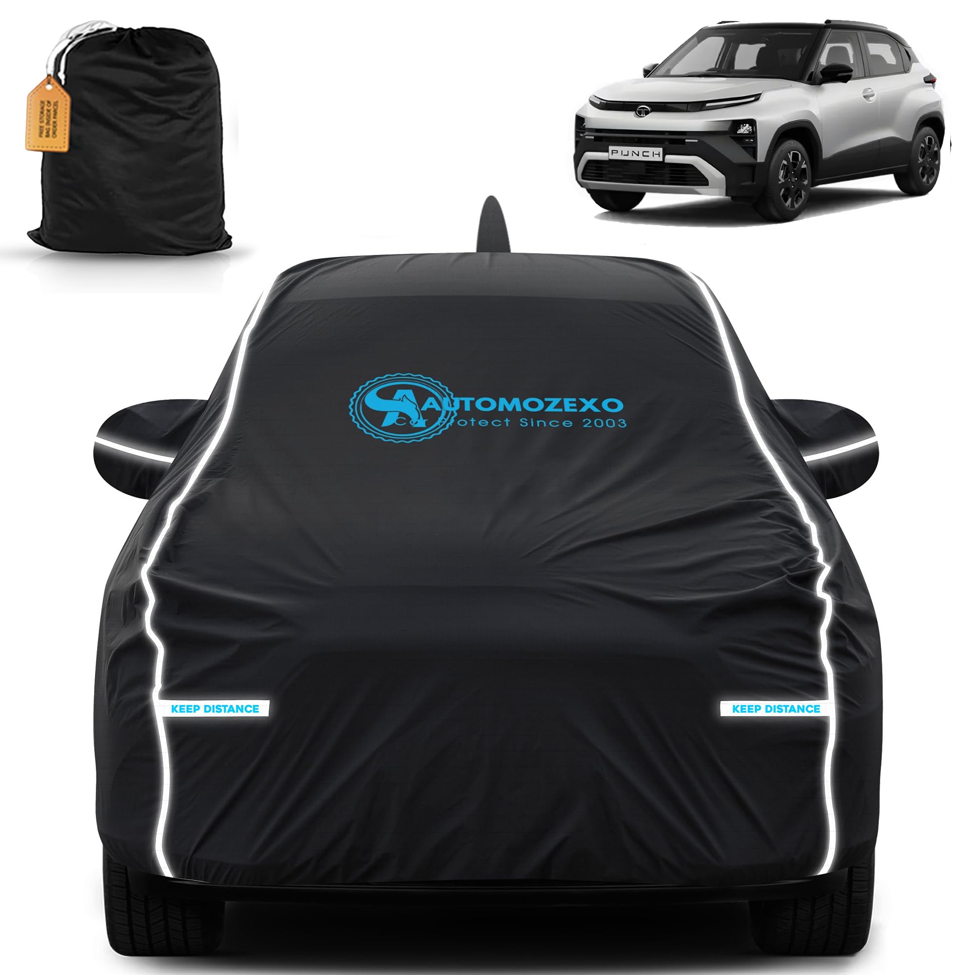Tata Punch 100% Waterproof Car Cover for All Weather Protection with Mirror & Antena Pocket Inner Cotton Layer Triple Stitched Cover with Adjustable Belt Bottom Elastic to Secure Fit-Jungle-image-47