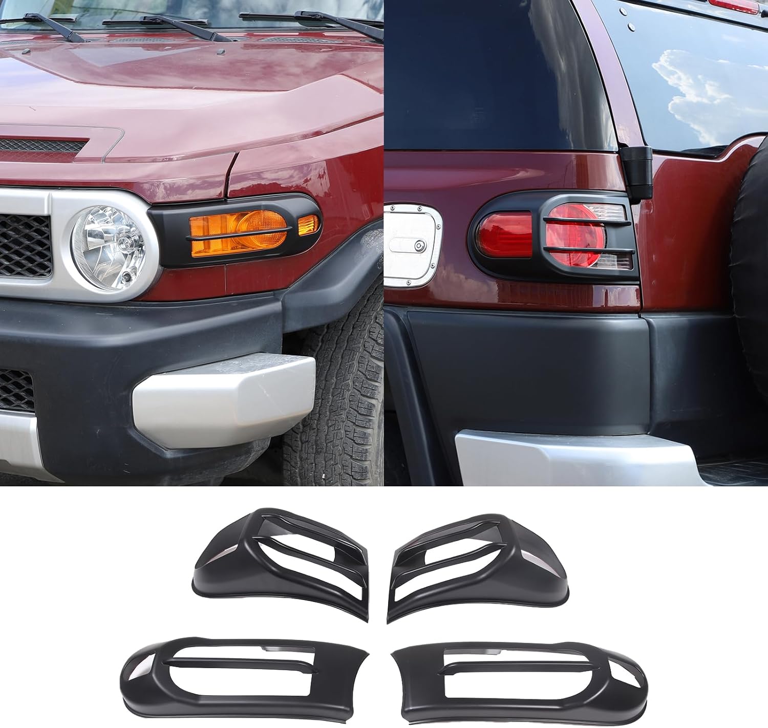 Front Fog Light Cover and Tail Light Cover Sets Compatible with Toyota FJ Cruiser 2007-2021, Lamp Cover Guard Trim Frame Bezels Decoration 4Pcs (Matte Black)