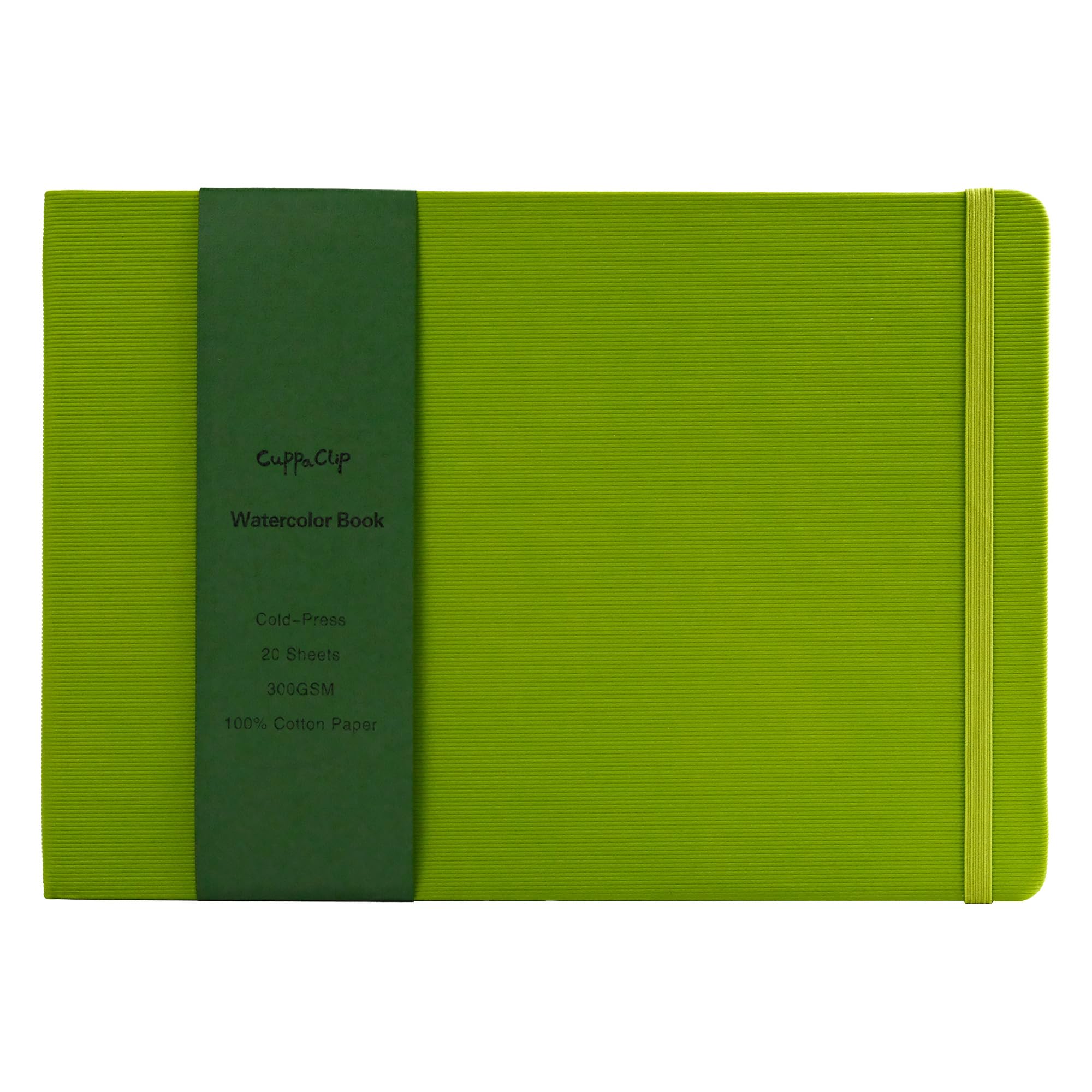 CuppaClip Carnet de croquis aquarelle en coton presse à froid avec poche intérieure - 300 g/m² - 63,5 kg (vert, 29,7 x 21,1 cm)