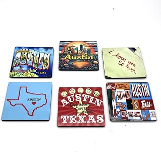 EXIT82ART - Austin, Texas Decorative Refrigerator Magnets, 3" x 3", Set of 6