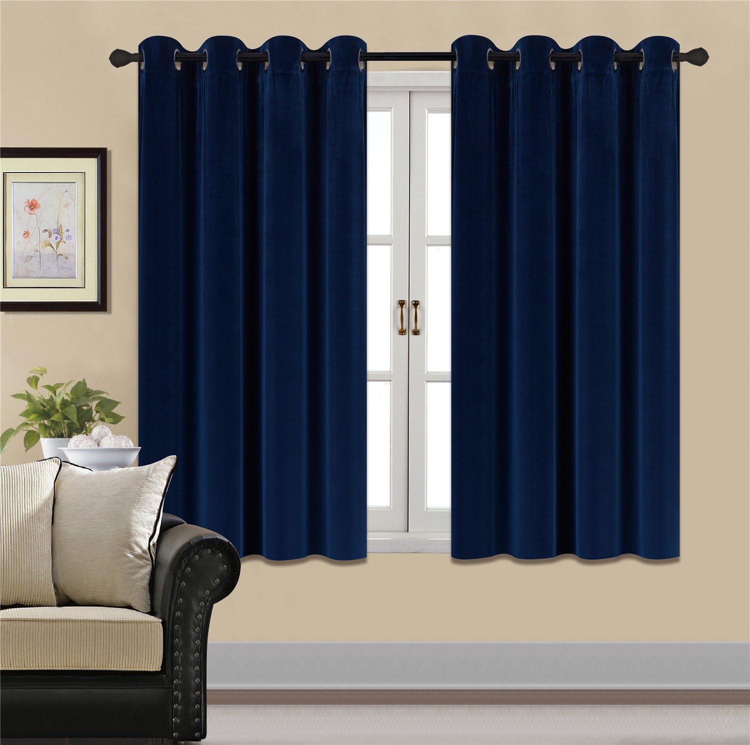 HCILY Blackout Velvet Curtains Navy 63 Inch Thermal Insulated for Bedroom 2 Panels (W52'' x L63'', Blue)