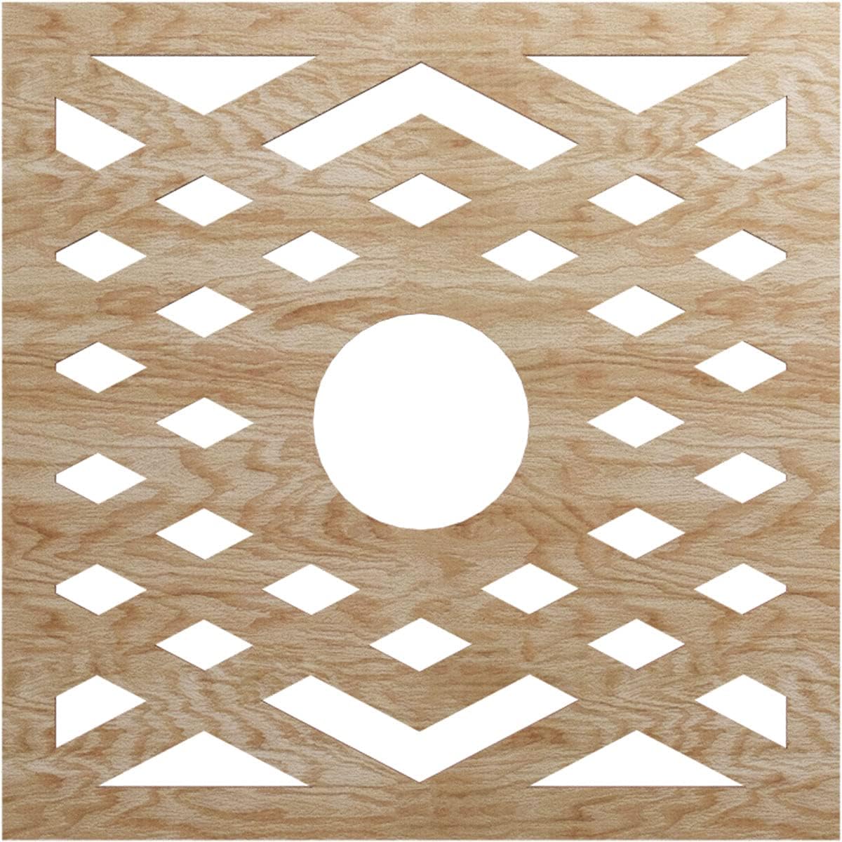 Ekena Millwork 24"OD x 6 1/4"ID x 3/8"T Chevron Wood Fretwork Pierced Ceiling Medallion, Red Oak