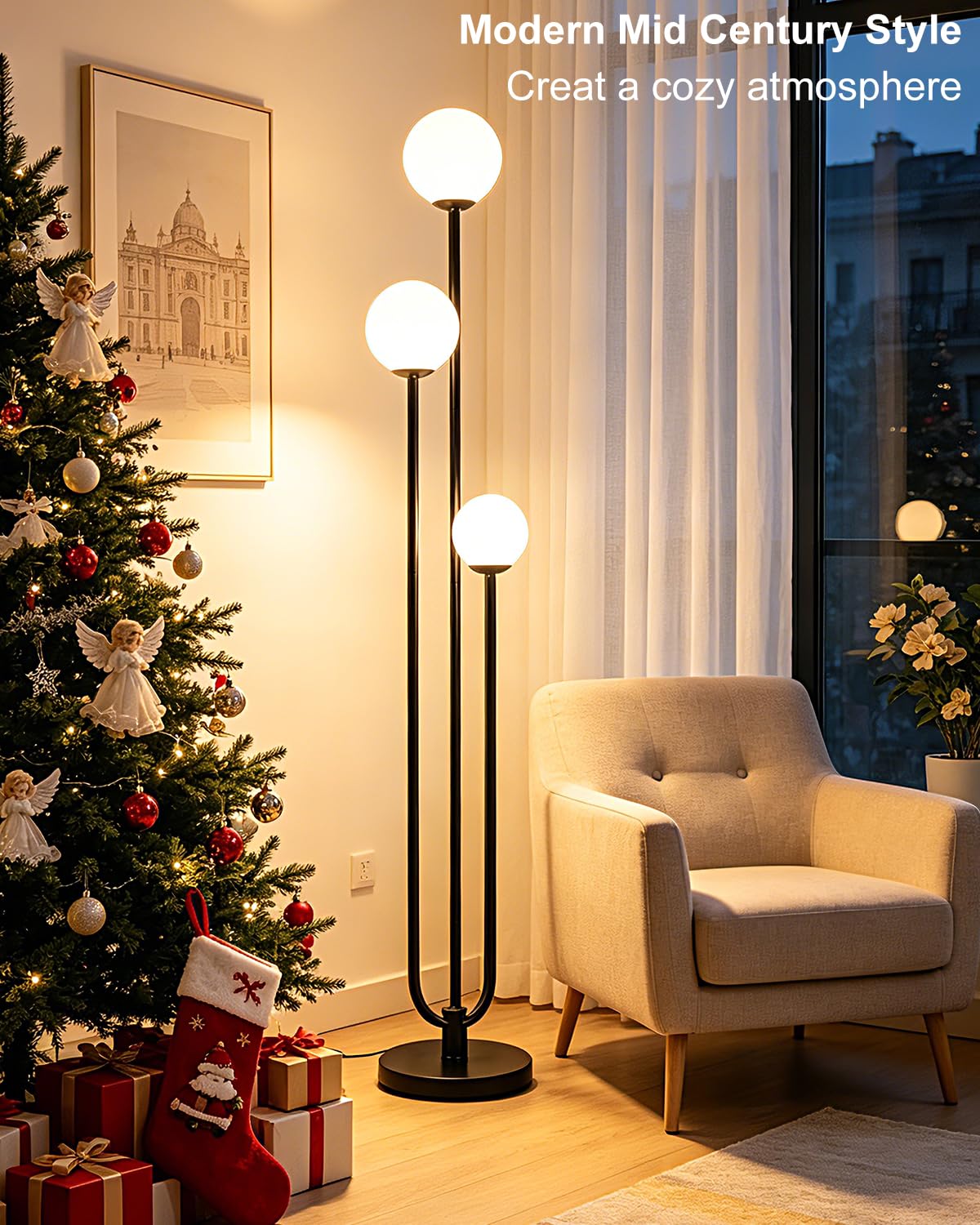 Best Globe Floor Lamp Picks for 2026 2 Lightdot 63IN Black Floor Lamp Dimmable with Mid Century Standing Lamps, 3000K W — product photo