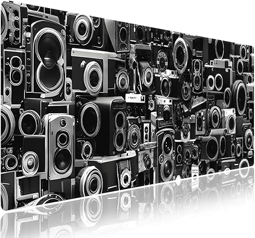 Wknoon. Alfombrilla de mouse extragrande para juegos y oficina (31.5 x 11.8 pulgadas), diseño de montaje de colección de cámaras retro, alfombrilla