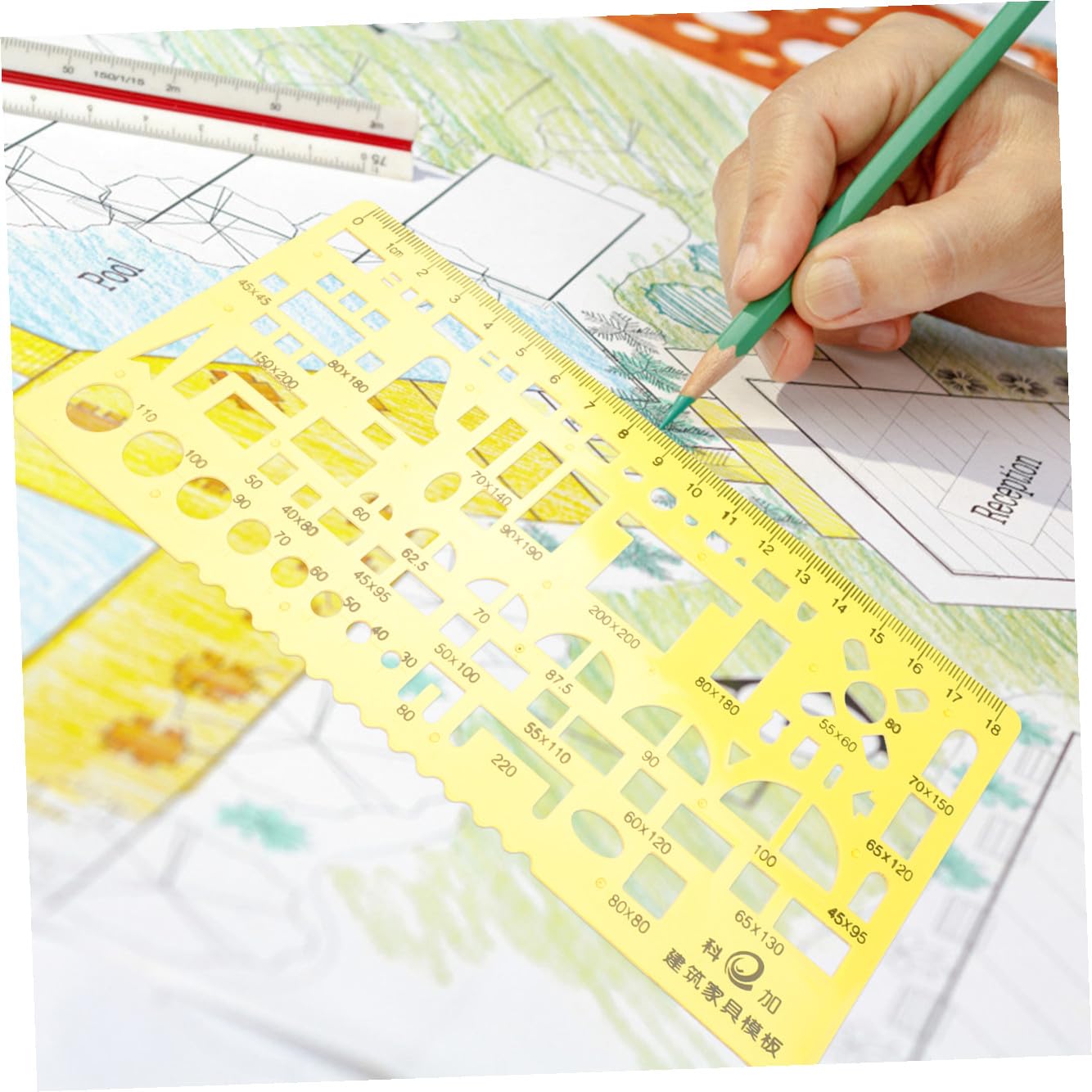 HOMSFOU 3 Sätze Geometrisches Zeichentemplate Teiliges Maßwerkzeug aus für Schule Büro und Architektur für Präzises Zeichnen von Kreisen und Kurven
