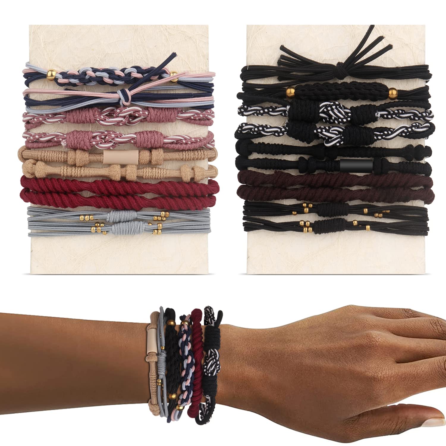 YONOY 20 Stück Boho-Haargummi-Armbänder für Frauen, 5 Stile, Boho-Haargummis für Mädchen, Pferdeschwanz-Halter, elastische Haargummis, keine Schäden für dickes Haar/Pferdeschwanz