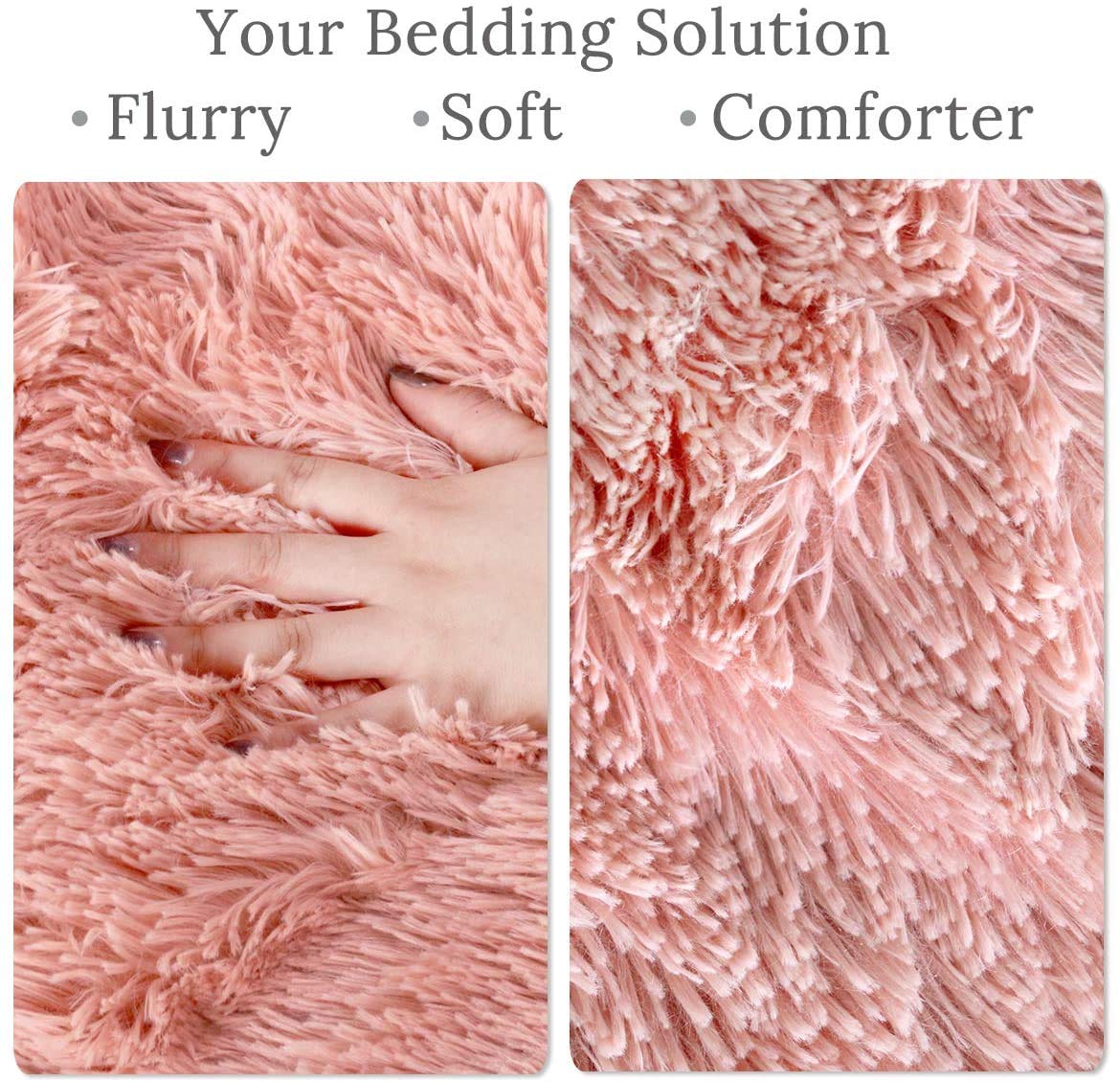 Sleepwish Luxury Plush Shaggy Bedding - 3 Pieces - 1 Faux Fur Duvet Cover and 2 Pillow Sham - Long Shaggy Hair, Sherpa Fleece, Reversible Comforter Cover Set - Pale Mauve -Full