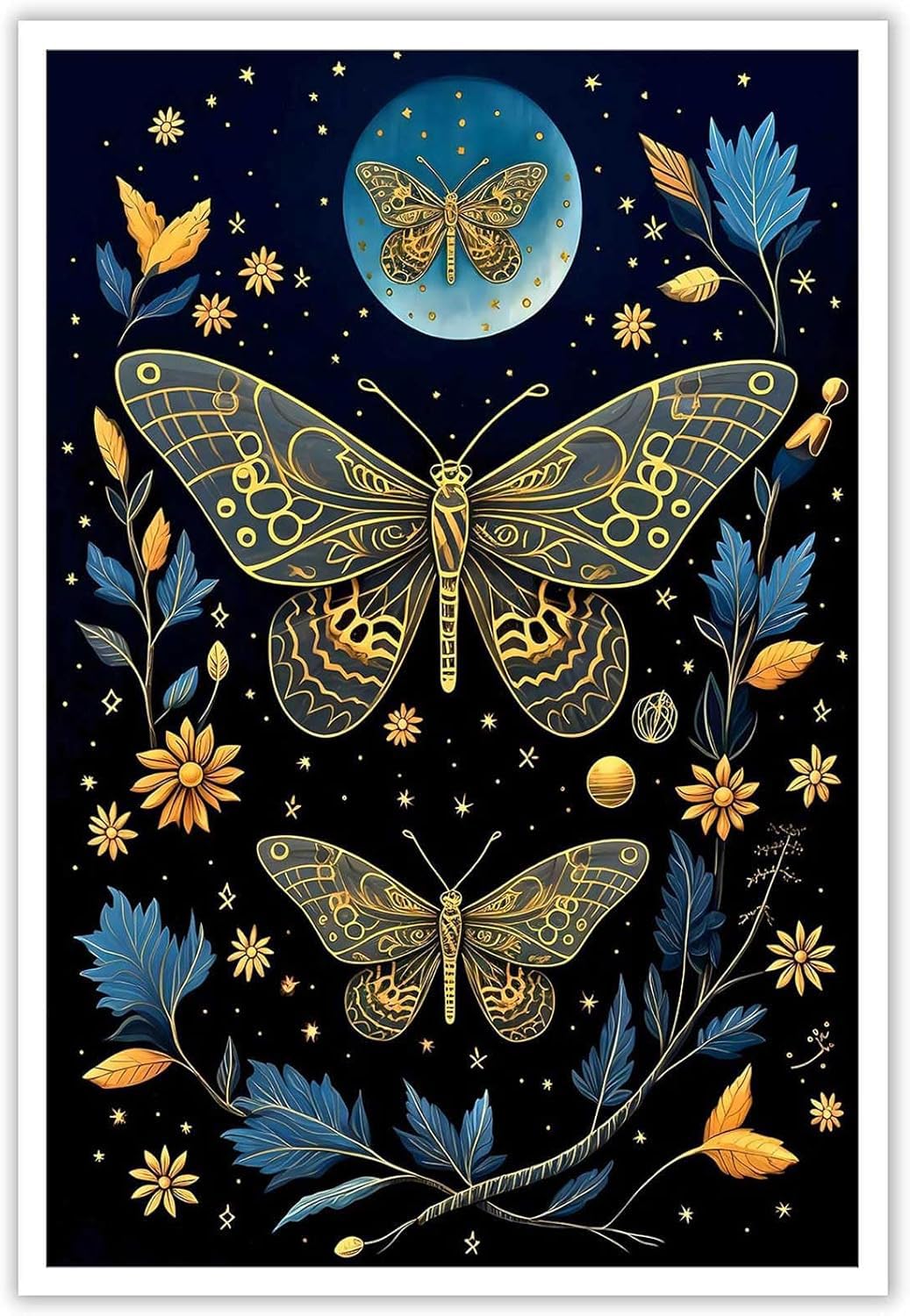 ZZYGGN GMGSW William Morris Style Butterfly Canvas Prints Abstract Wall Art William Morris Animal Poster Retro Painting for Home Wall Decor 50x75cm Frameless
