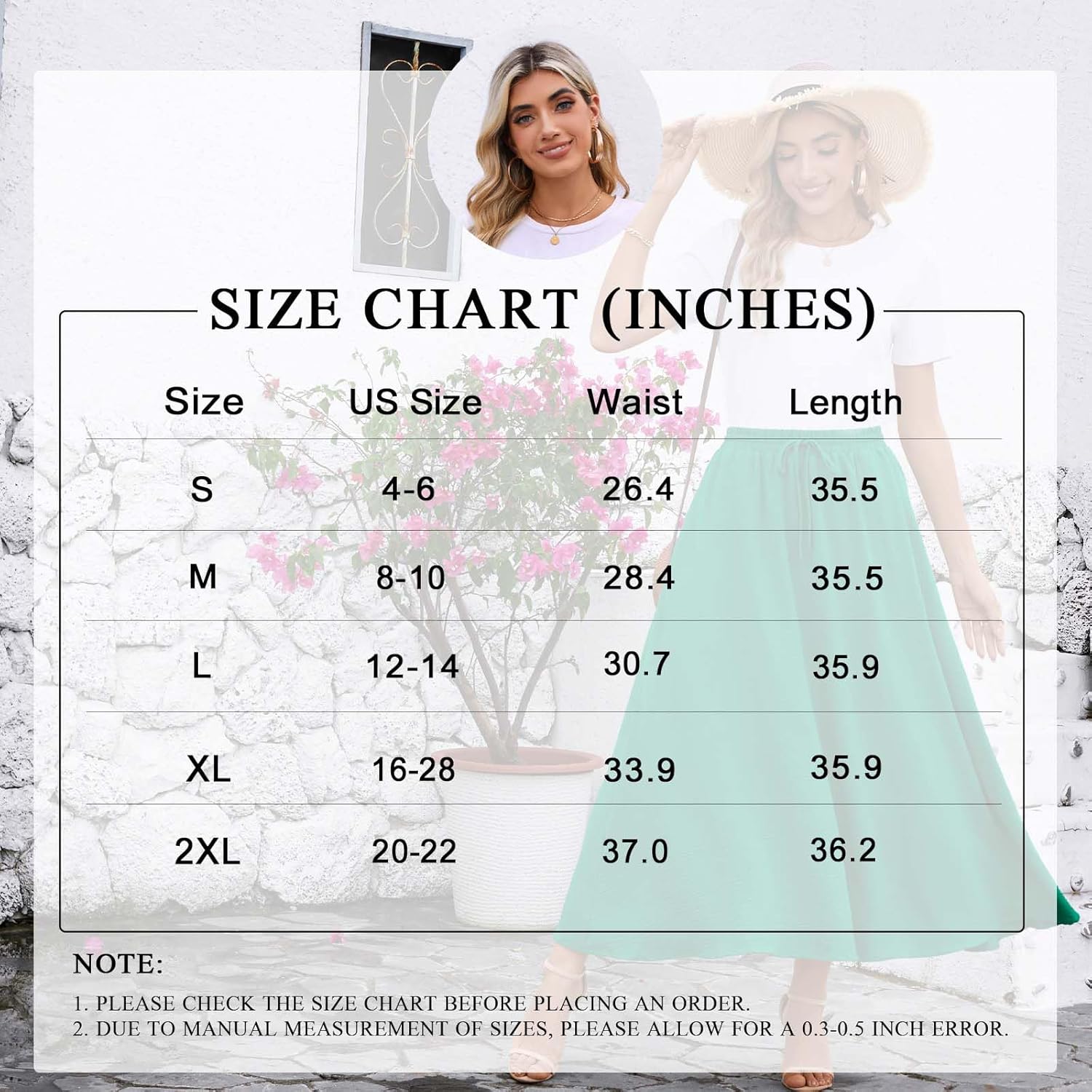 Aodemo Women's Flowy Maxi Skirt Summer Boho Pleated Elastic Waisted Casual Beach Long Skirts with Pockets - Image 5