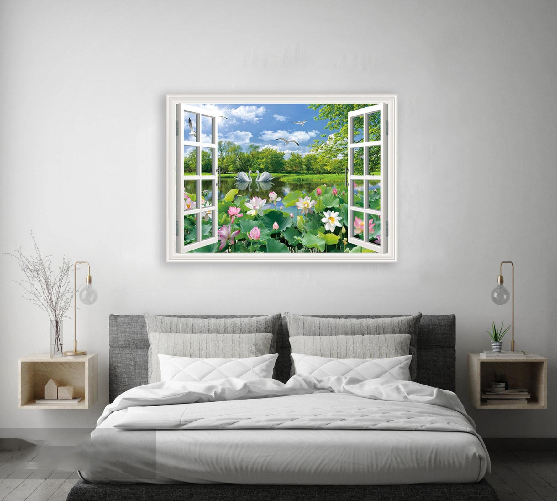 Amazon.co.jp: 窓のキャンバスの絵. 白鳥蓮窓の風景画。キャンバスに