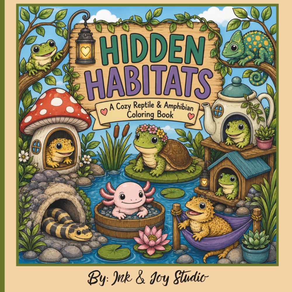 Hidden Habitats: A Cozy Reptile & Amphibian Coloring Book