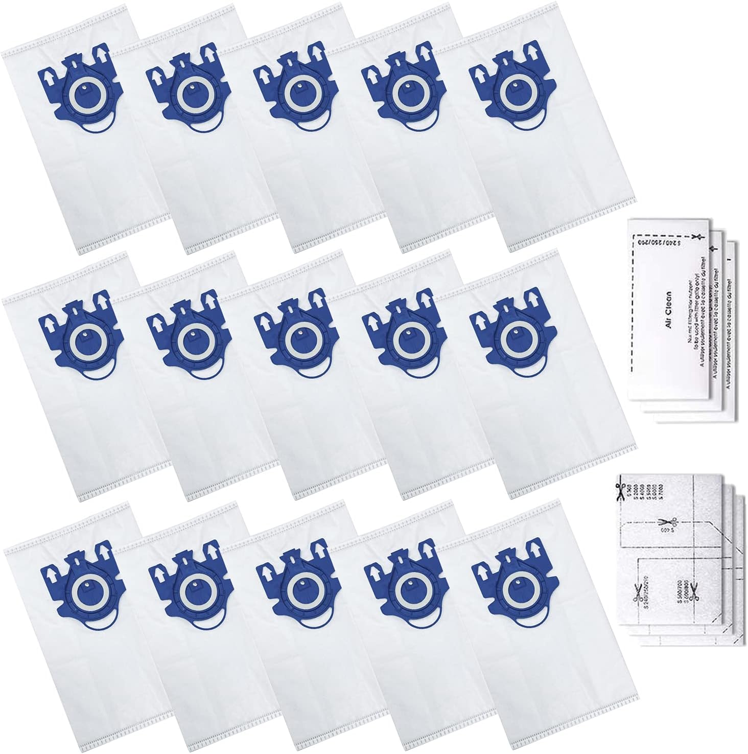 15 Pack Replacement Miele GN Airclean Vacuum Bags, 3D Efficiency Dust Bags Compatible with Miele Classic C1, Complete C2 C3, S2, S5, S8 Series, with 3 Set Filters