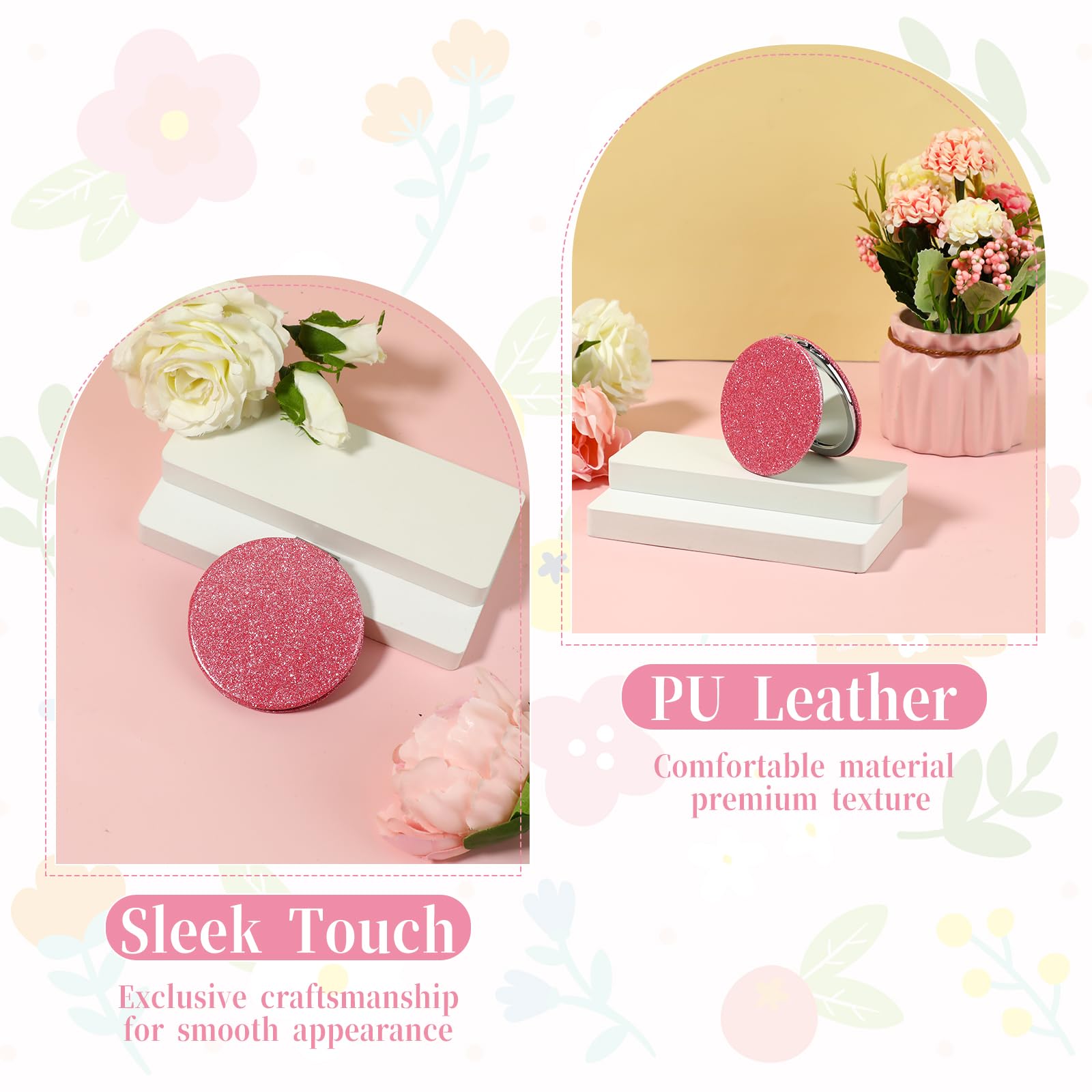 Dimeho Cosmetic Compact Mirror Folding Glitter Round Mini Makeup Mirror Portable Bling Magnifying Vanity Mirror Cute Travel Double Sided Mirror for Women Purse Handbag Wallet Home Office