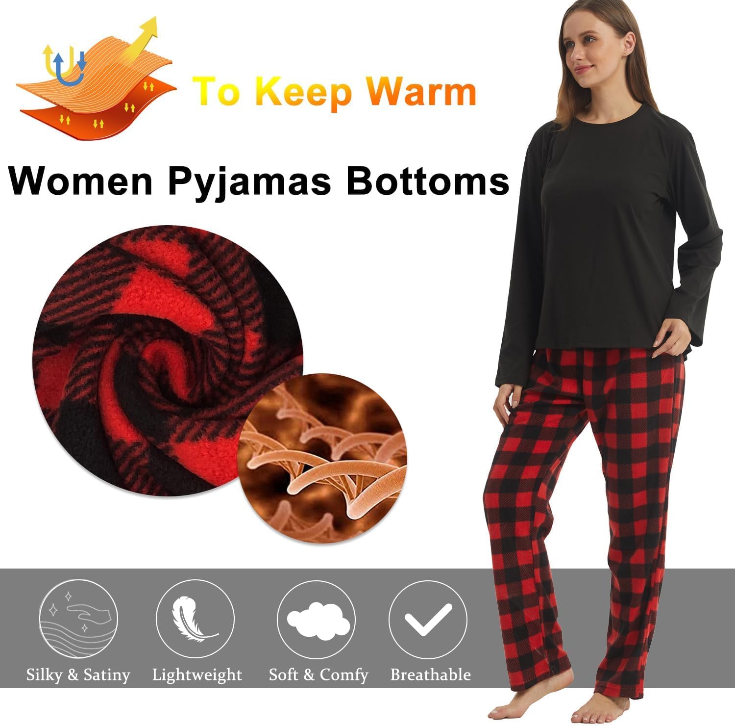 Christmas Plaid Fleece Pajama Pants for Women Comfy Lounge Pants Flannel Sleep Pant Sleepwear Drawstring Pj Bottoms - Image 5