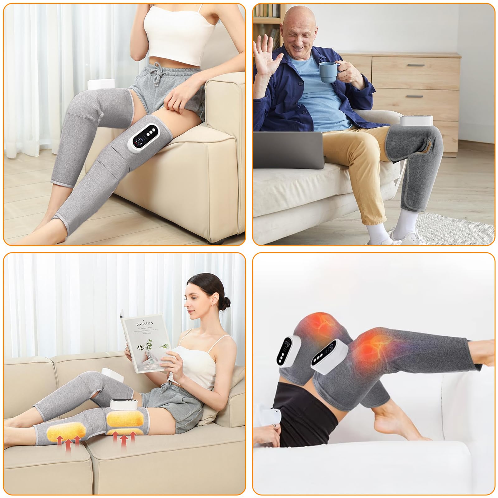Masajeador Eléctrico de Piernas, 3 Modos de Masaje para Aliviar el Dolor con USB Recargable, 3 Niveles de Intensidad y Temperatura para Promover la Relajación Muscular