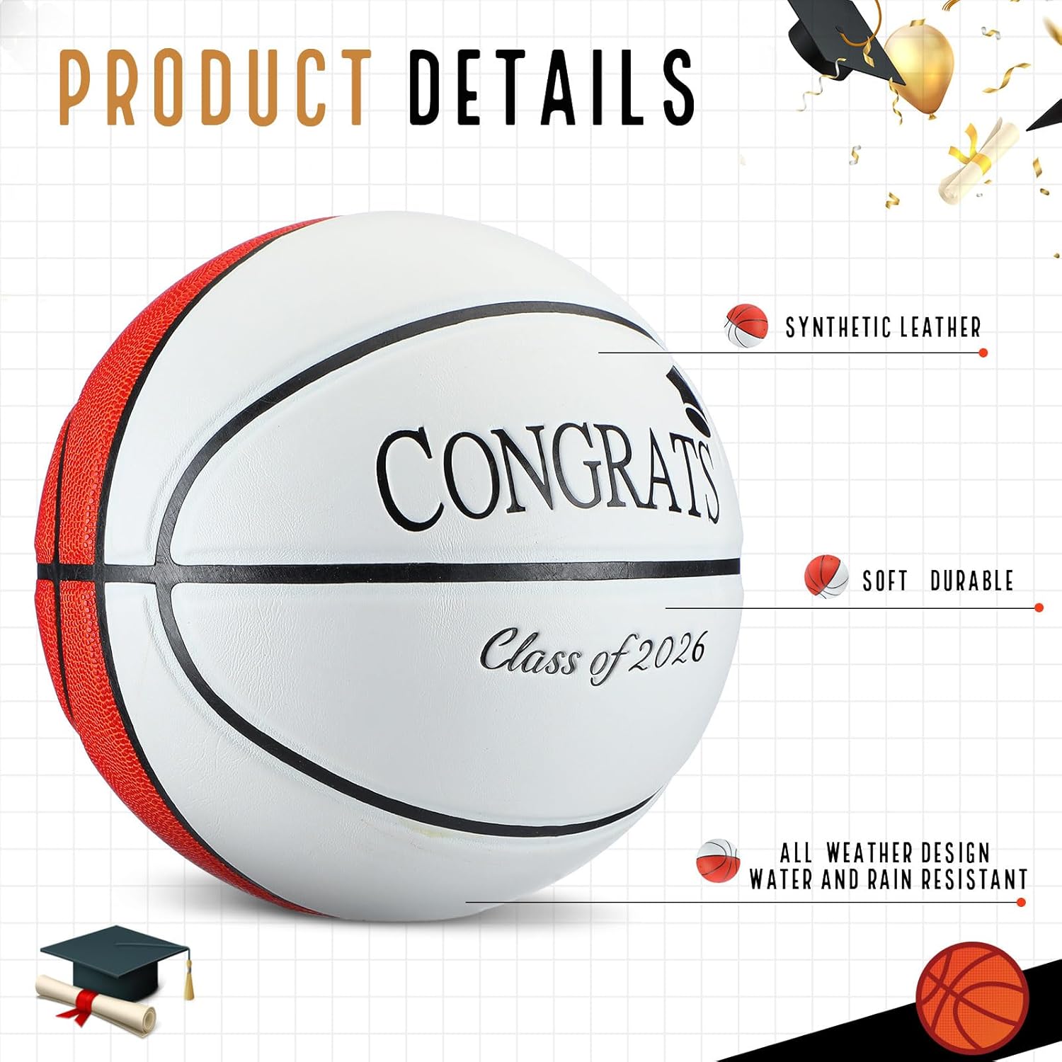 Liliful 2026 Graduation Autograph Ball Senior Night with Acrylic Stand Blank Ball with Pump Signature Pen for High School College Graduation Gift
