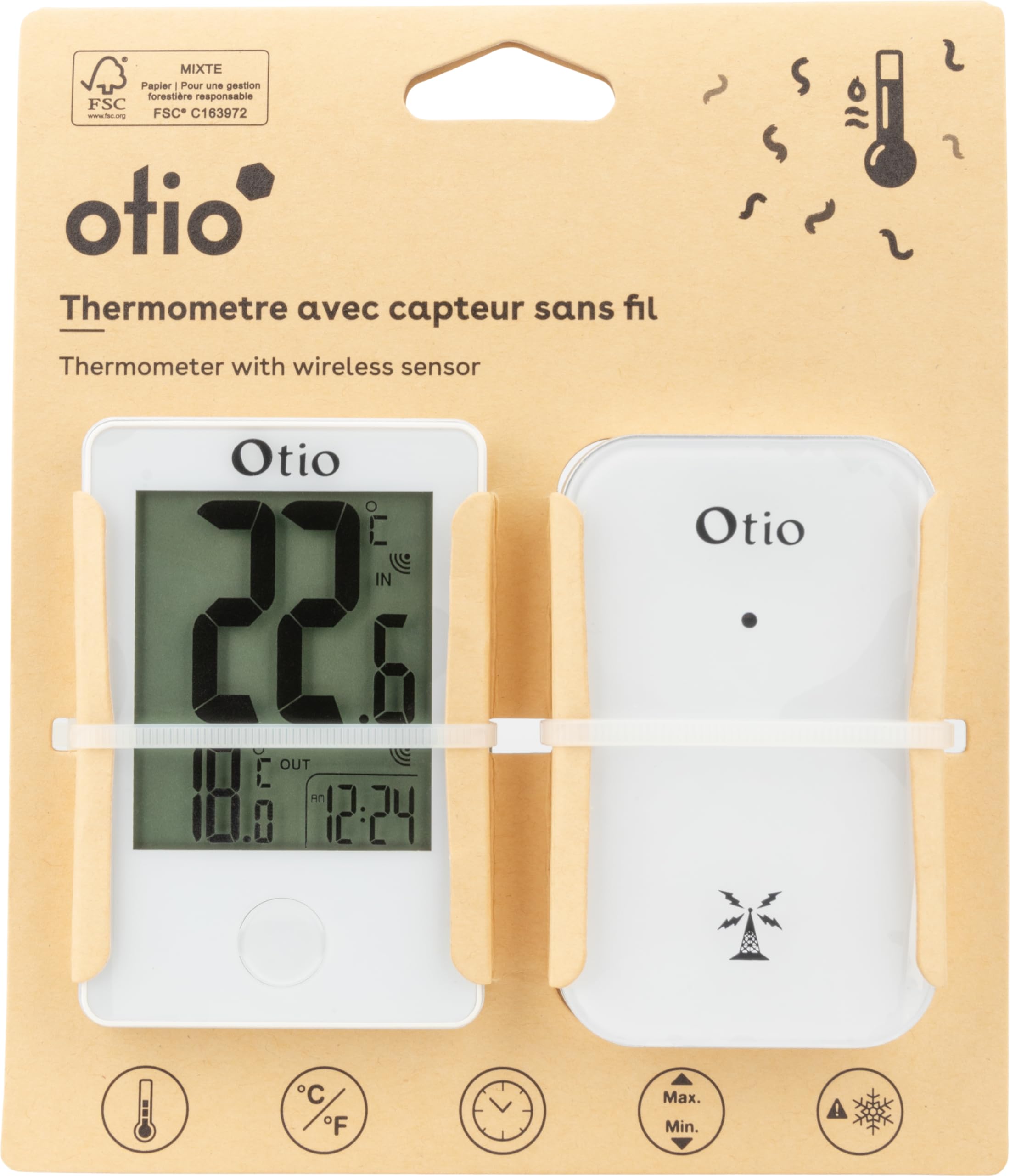 Otio - Termometr wewnętrzno-zewnętrzny bezprzewodowy - Biały - ekran LCD
