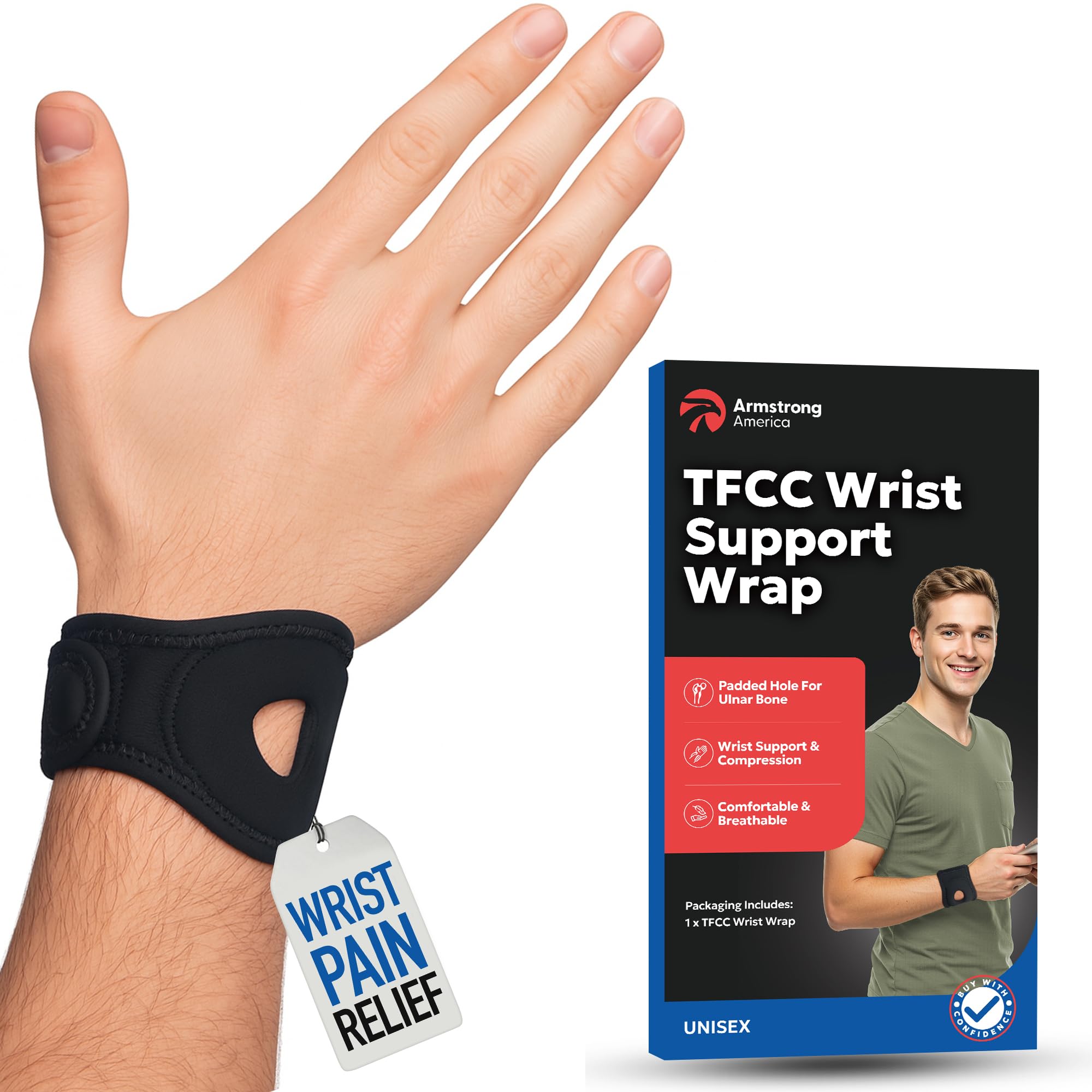 Wrist Wrap Compression Wrist Brace For TFCC Tears | Carpal Tunnel Pain & Tendonitis Relief | Padded Hole For Ulnar | Wrist Support For Working Out | Wrist Wraps for Men Women | Fits Both Wrists (MED)