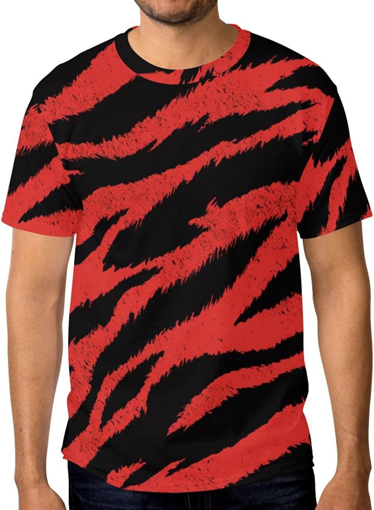 ALAZA Black Red Tiger Stripes Mens Tshirt Short Sleeve Men's T