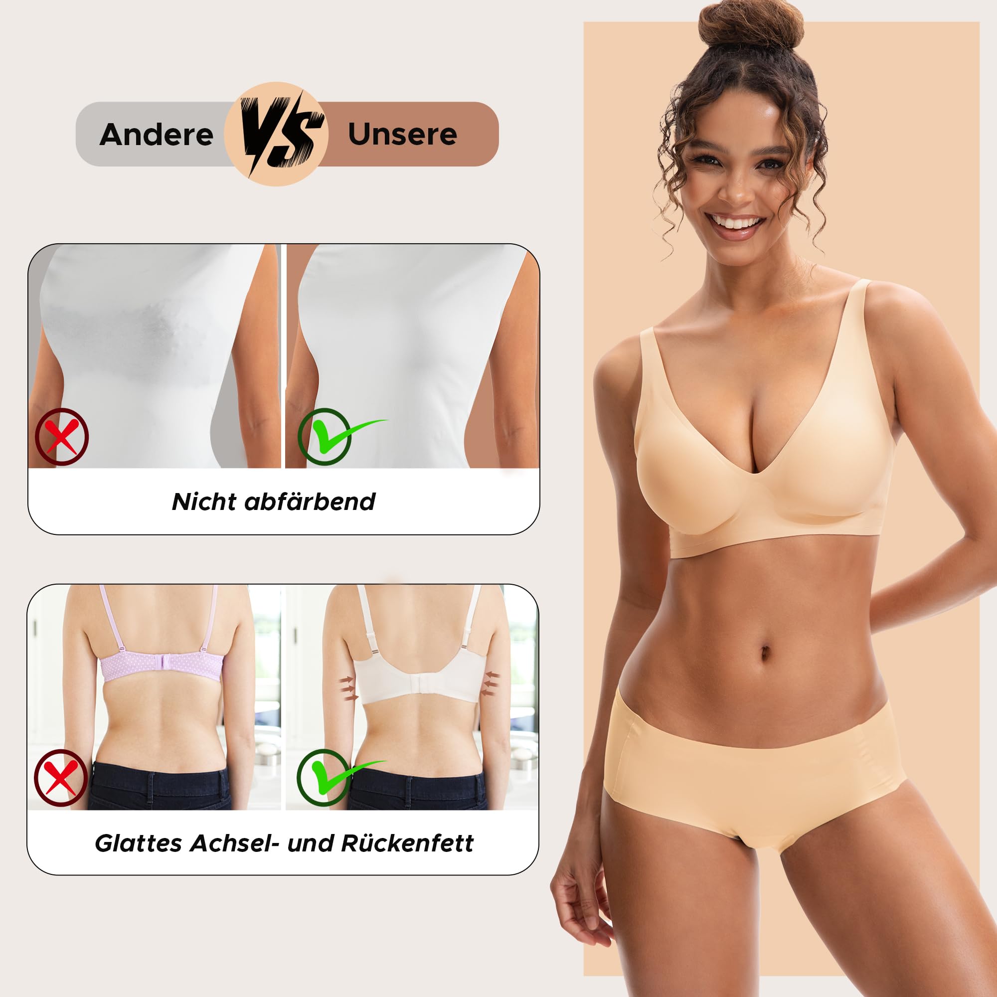 INNERSY Reggiseno Senza Ferretto Invisibile Push Up Reggiseni Donna Basic Scollo a V Intimo Comodo