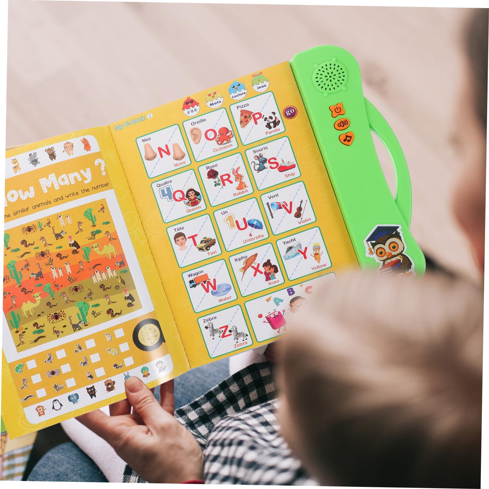 Libro Electrónico Bilingüe Verde de Lectura Infantil en Abs | 3 Pilas Aa No Incluidas, Aprendizaje Preescolar para Niños y Bebés, Obsequio de Cumpleaños