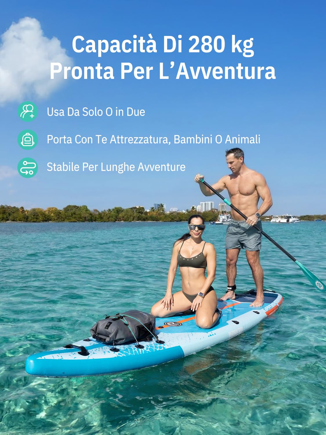 Niphean 380cm Sup Gonfiabile, Capacità 280kg, Tavola SUP Gonfiabile Touring con Kit Completo di Accessori e Kick Pad, Stabile SUP Gonfiabile Adulti per Surf da Gara