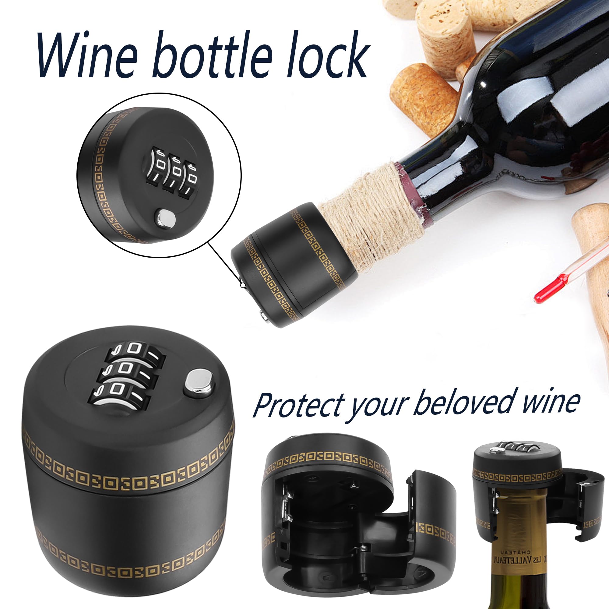 YACSEJAO Lot De 2 Cadenas à Combinaison Pour Bouteille De Vin Rouge Avec Mot De Passe