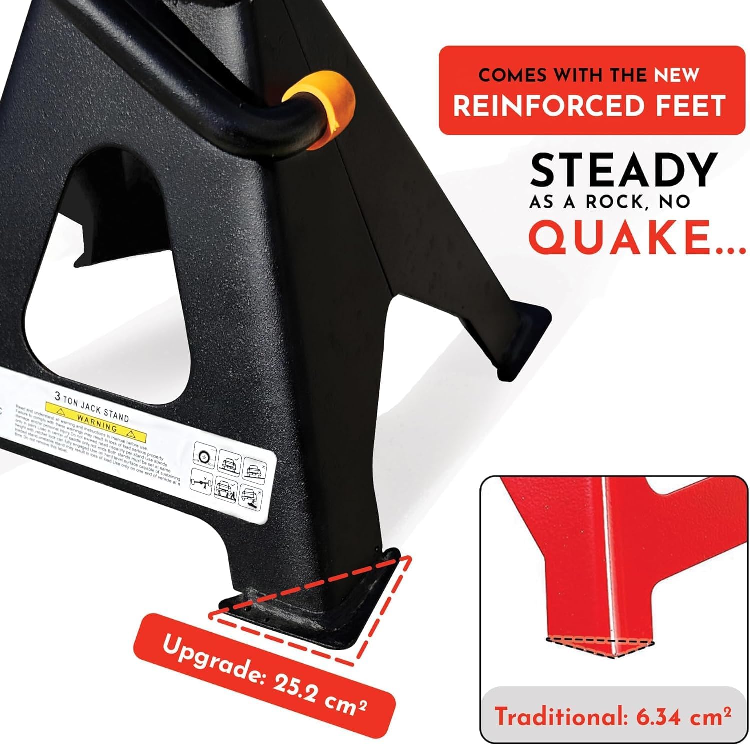 3.0 Ton Jack Stand (6000 lbs Capacity) with Double Lock and Rubber Cap to Lift Car SUV Truck MPV RV, Self-Locking Ratcheting Heavy Duty Big Floor Jack Stands for Vehicles (Set of 2)