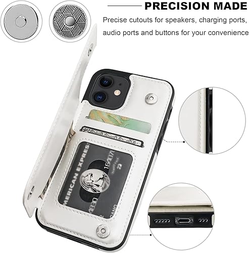 Miniatura 7 de Onetop Funda tipo cartera compatible con iPhone 12 Pro con soporte para tarjetas, funda de piel sintética con ranuras para tarjetas, doble cierre