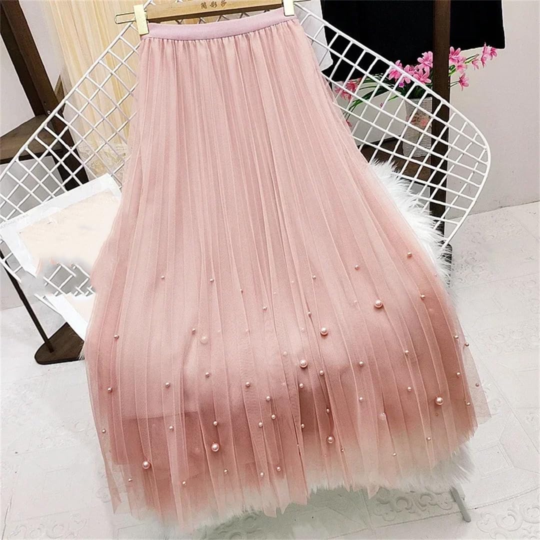Elegante Tüllrocks Frauen Mode hohe Taille lässige koreanische Mitte Länge eine Linie Faltenröcke