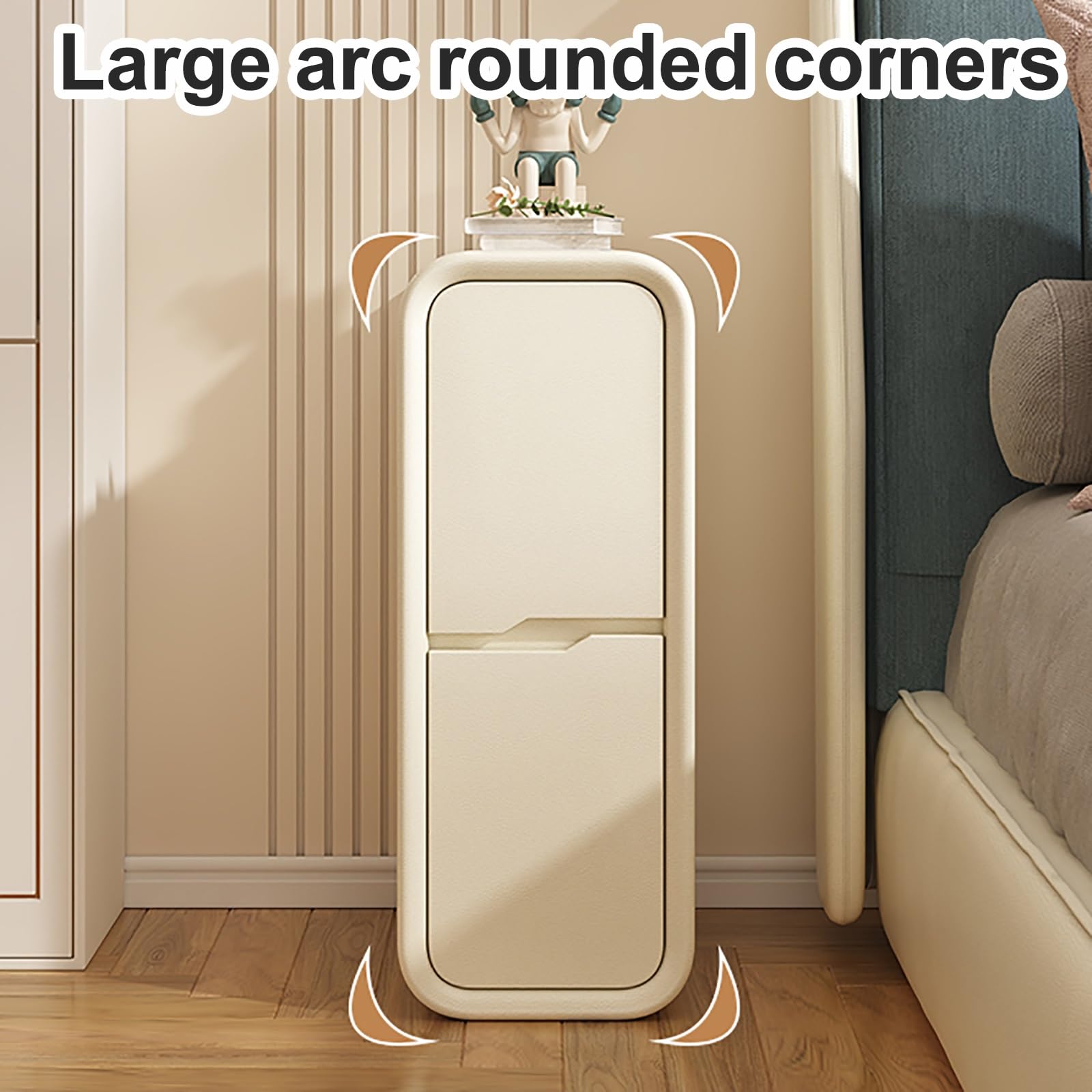 ZDMZR Comodino Stretto, Comodini Camera da Letto, Comodino con Cassetto Portaoggetti, Comodino Piccolo, Comodino con Cassetto(Beige,25cm/9.8in