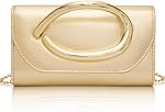 Larcenciel Leather Clutch Purse for Women w/ 3D Gold Acrylic Handle & Removable Chain Strap, Vintage Evening Clutch Bag