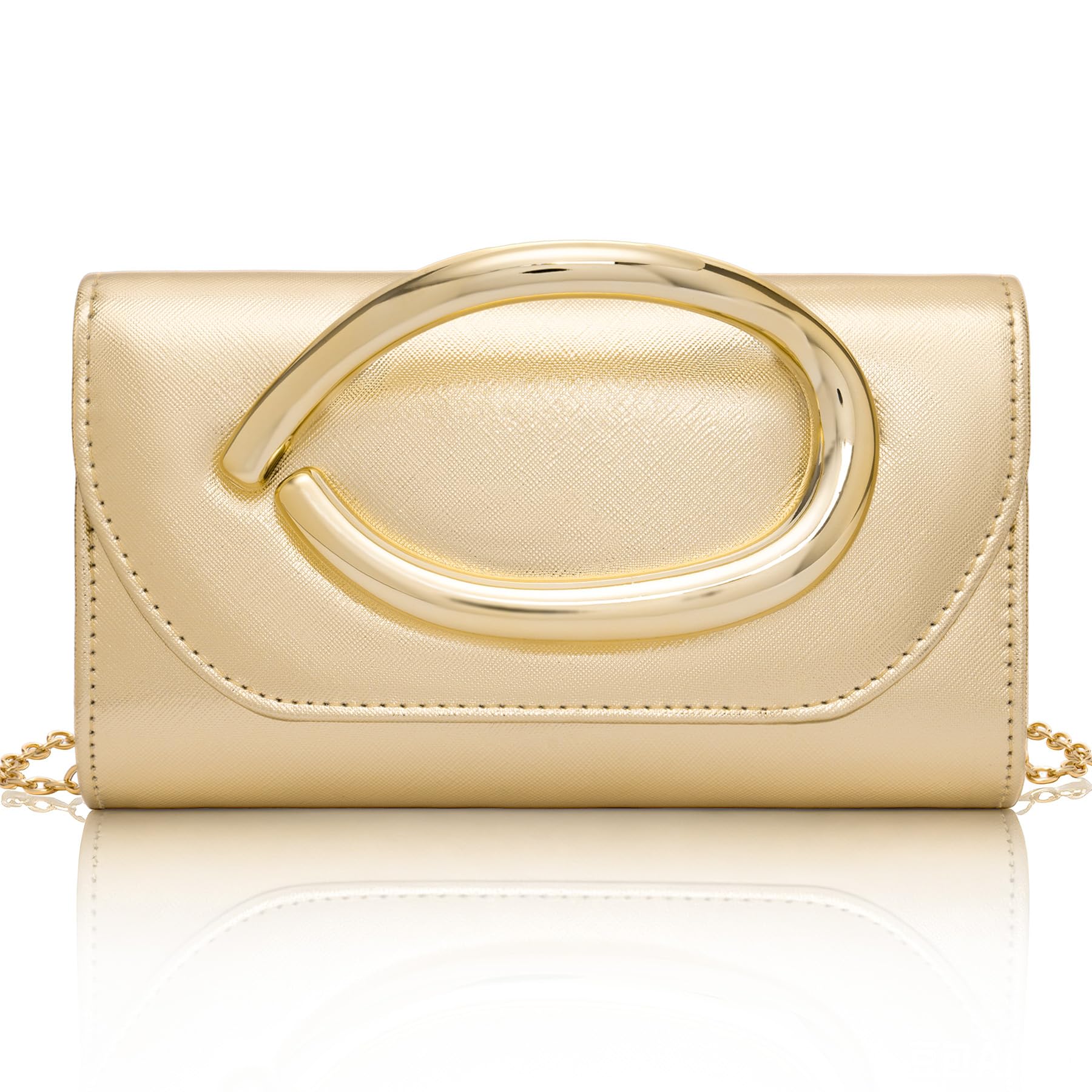 Larcenciel Sac à Main Femme–Pochettes et Clutches Femme en Cuir avec Poignée en Laiton, Sac Bandoulière Tendance avec Chaîne