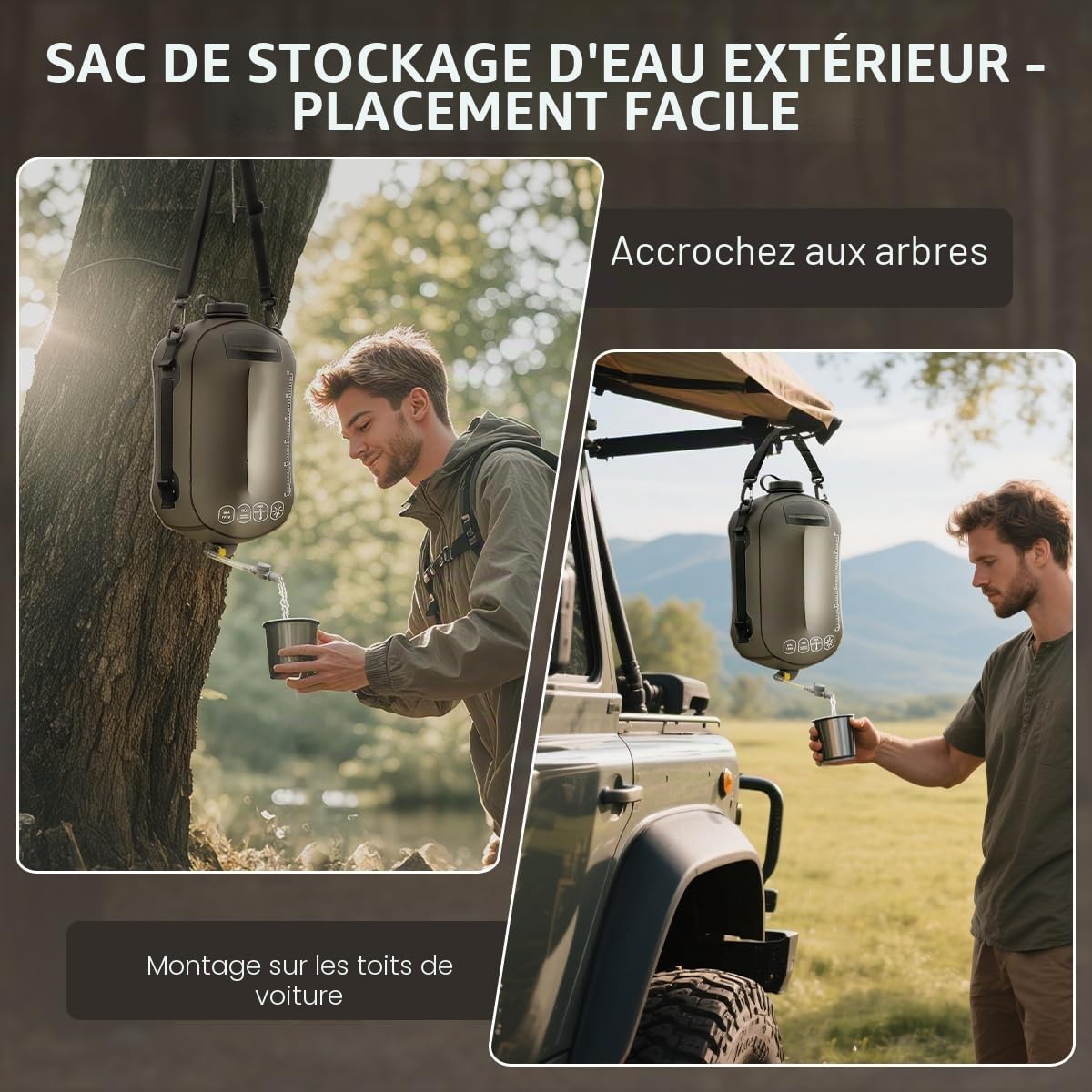 Bidon d'eau Pliable, réservoir d'eau, jusqu'à 8 L, matériau TPU sans BPA, adapté aux Aliments, Sac à Eau de Camping pour Le Camping, la randonnée et la randonnée Blanc