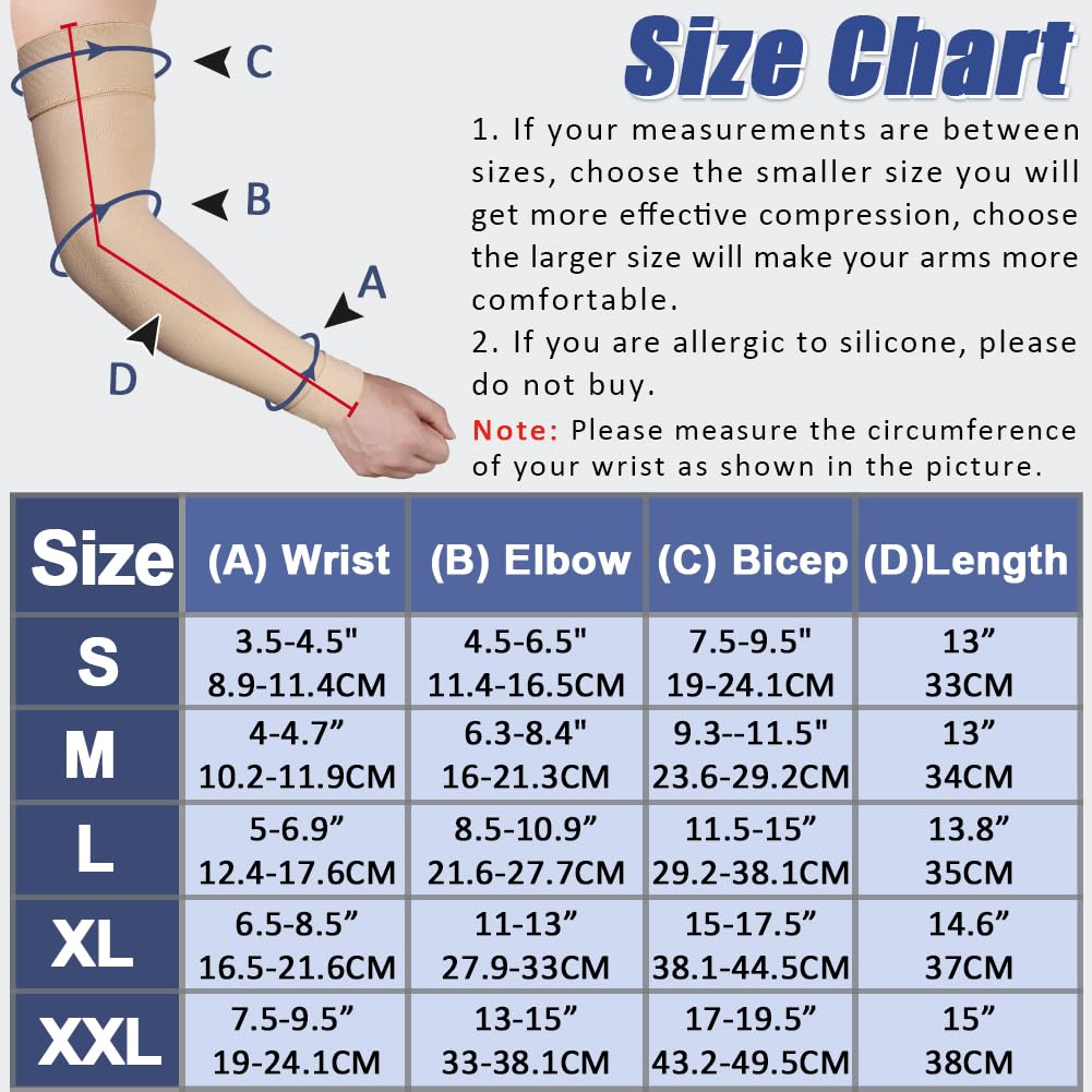 beister Manga de compresión médica para brazo para hombres y mujeres (individual), 20-30 mmHg, soporte completo para el brazo para aliviar el dolor, linfedema, Beige, XL