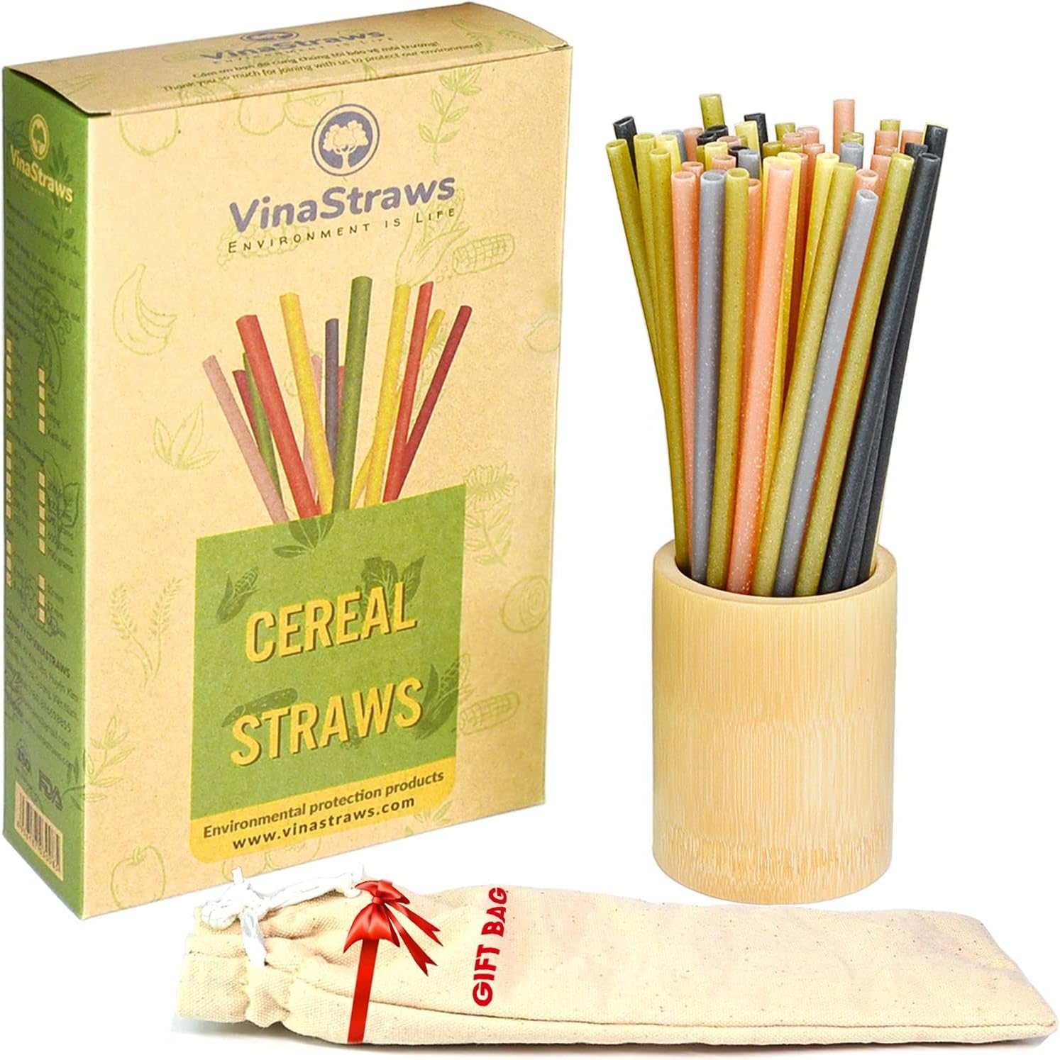 VinaStraws Biodegradable Cereal Straws, 150 pcs Multi Colorful