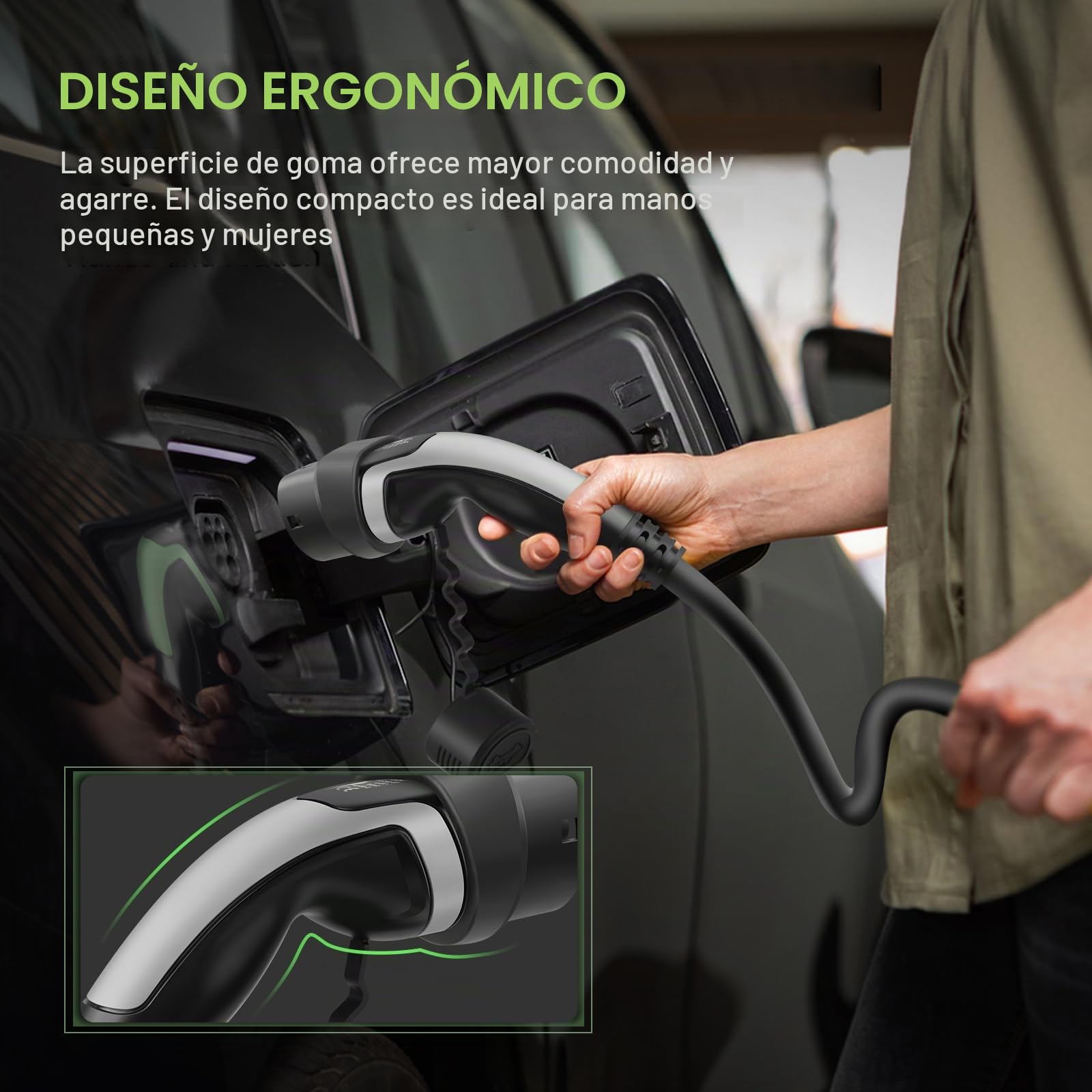 Cable de carga tipo 2 para vehículos eléctricos, 22 kW, portátil de 3 fases, 32 A, Mennekes Mode 3 cable de carga para EV y PHEV (cable espiral de 5 m)